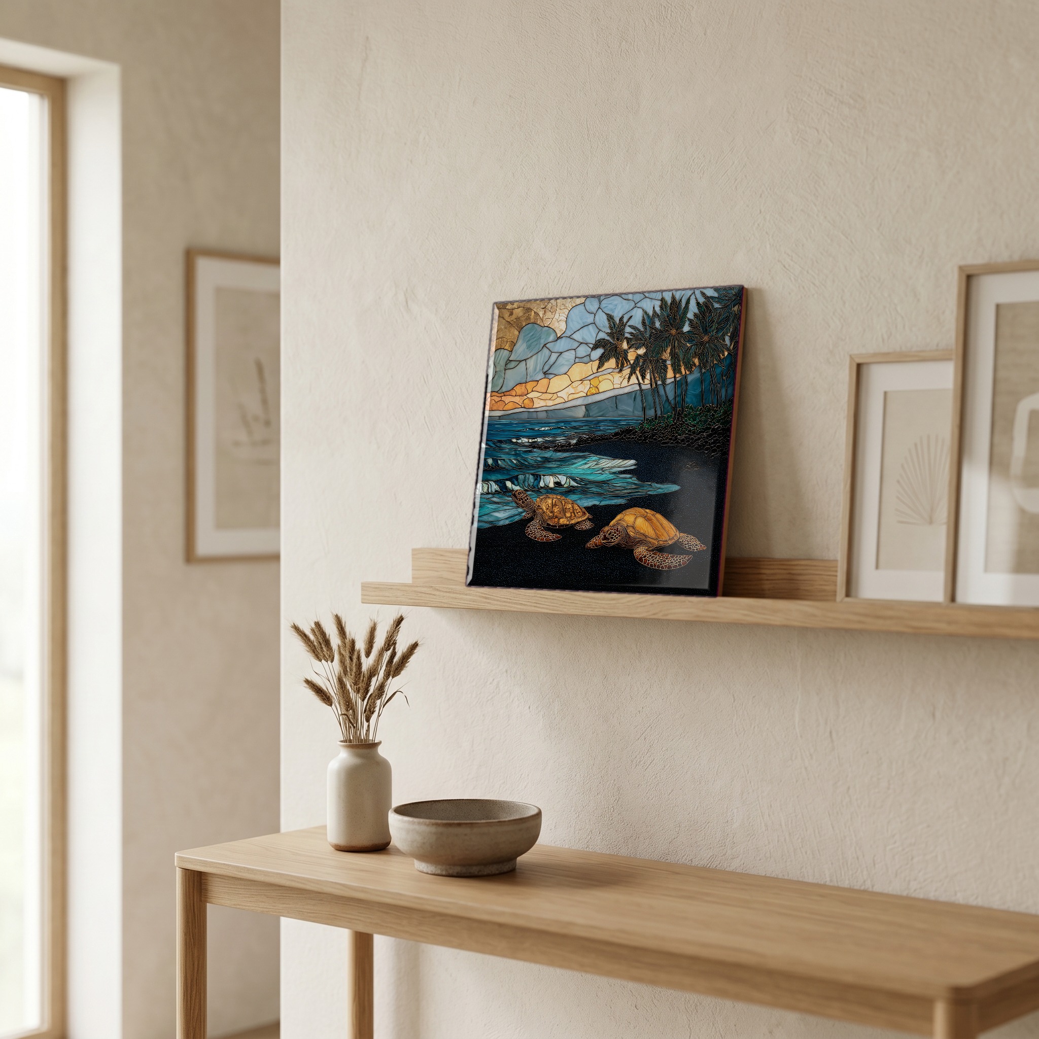 On a picture ledge, where the light comes in.