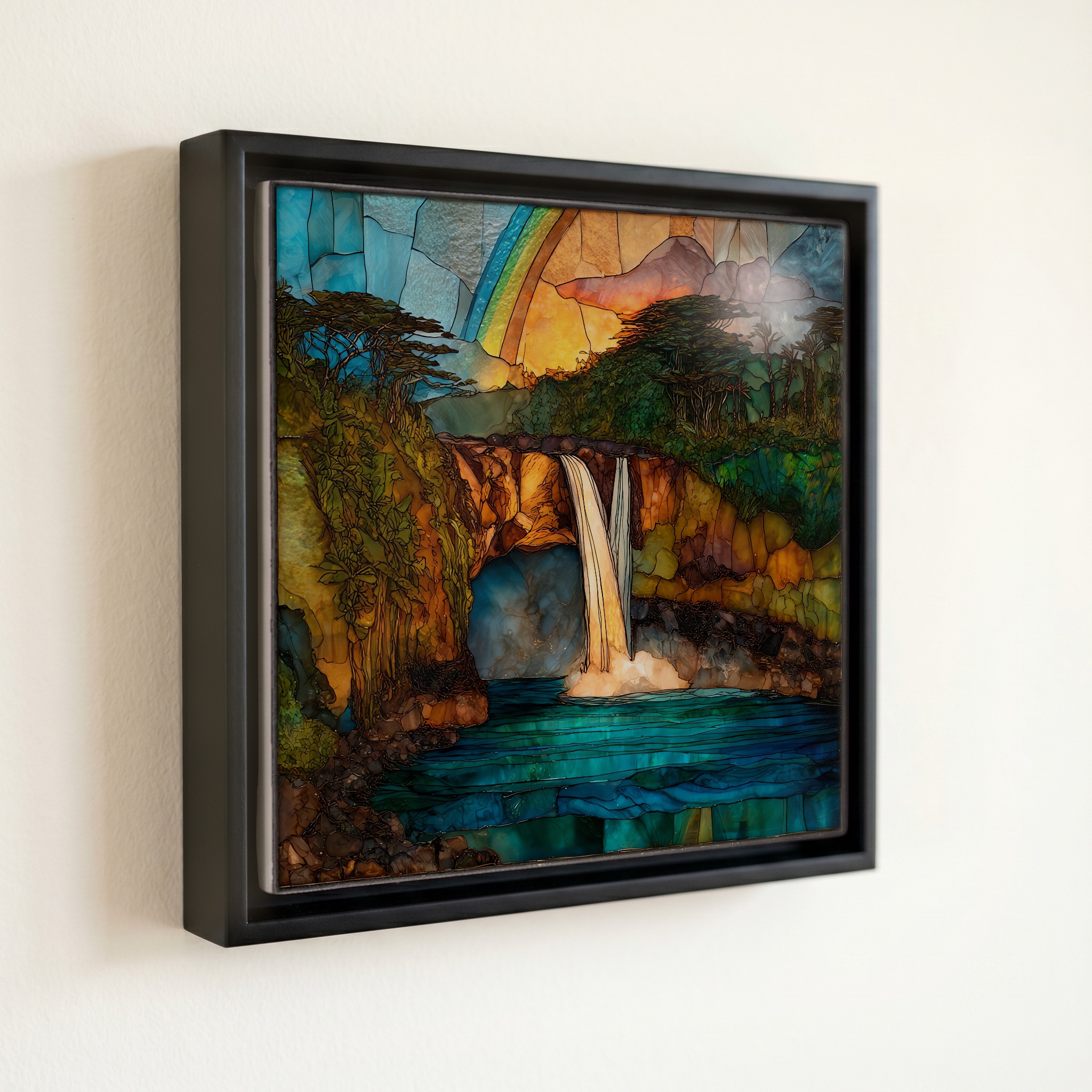 shown in a slim black floating frame · 6 × 6 in