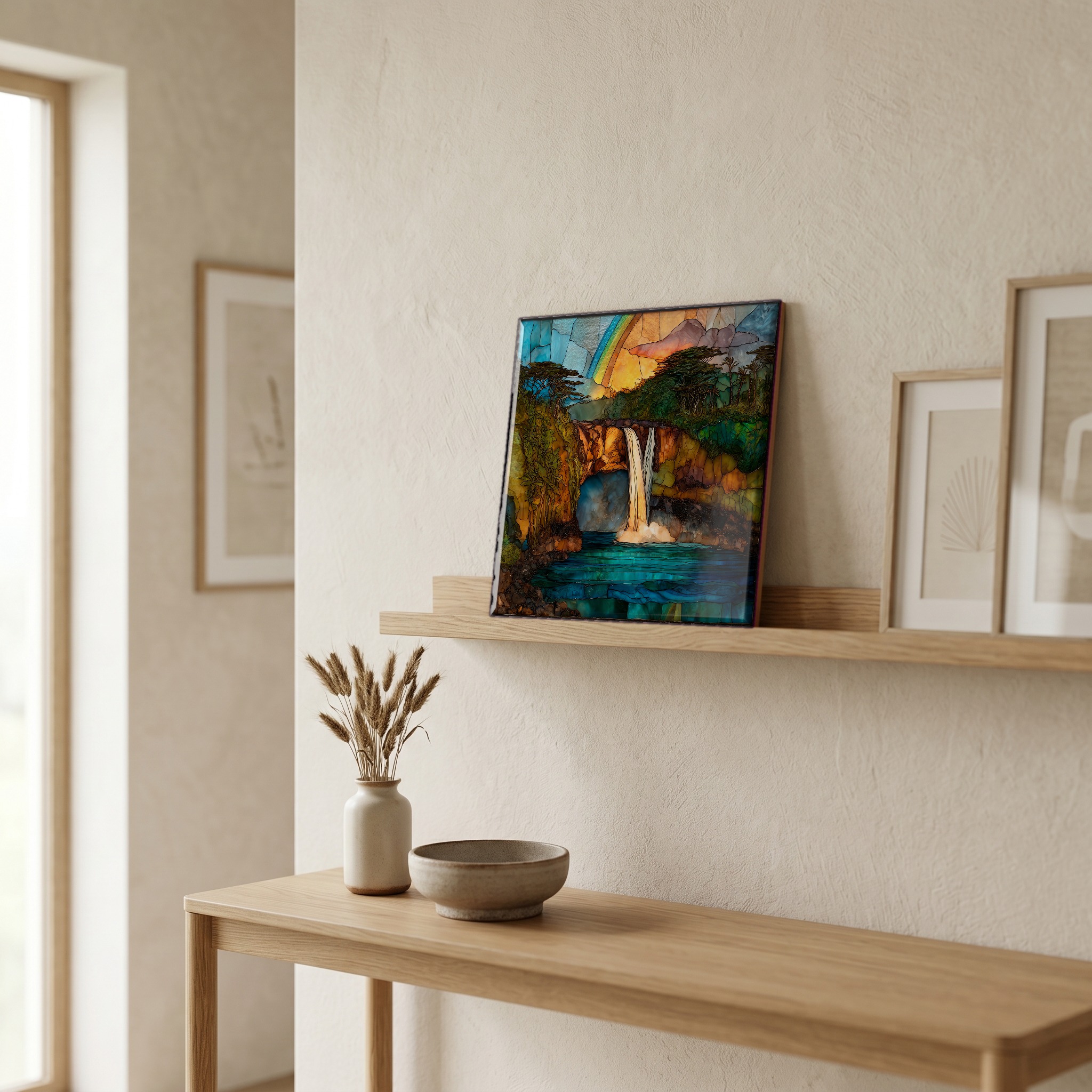 On a picture ledge, where the light comes in.