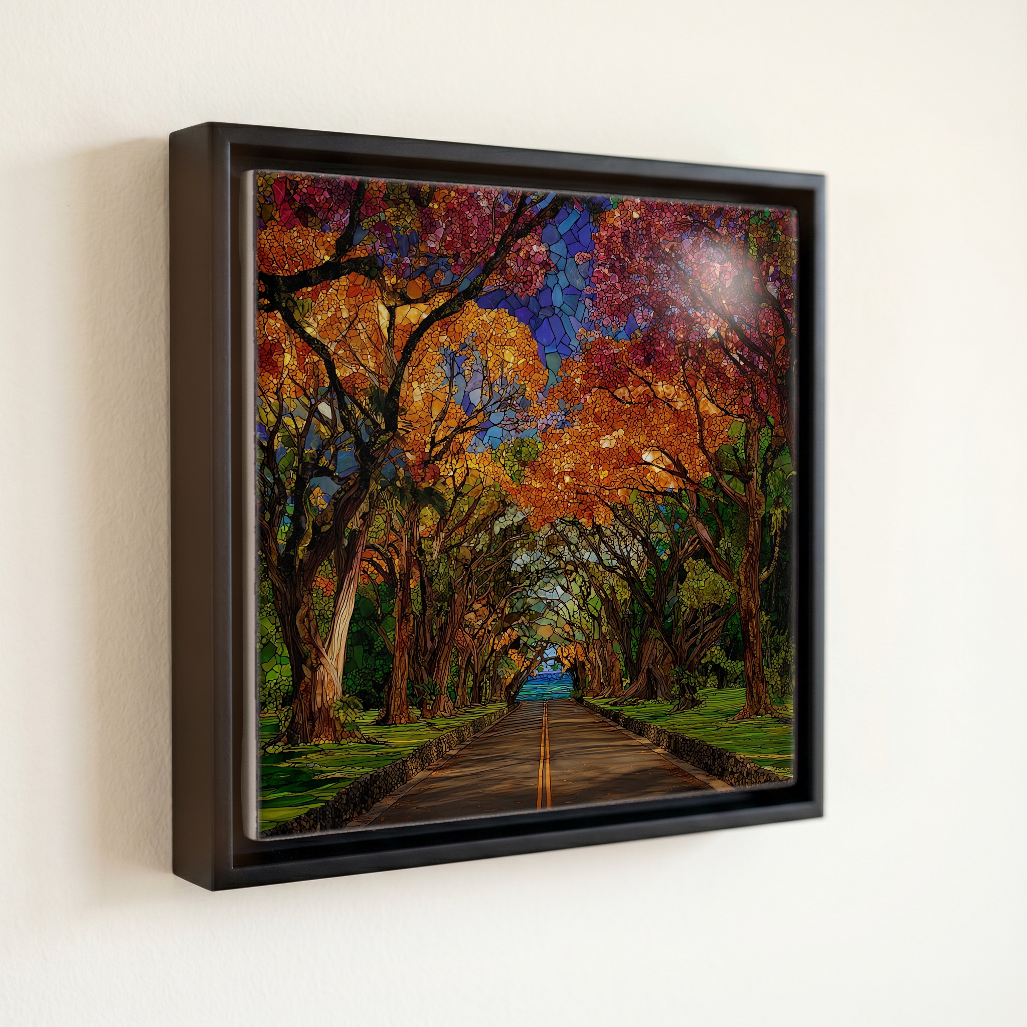 shown in a slim black floating frame · 6 × 6 in
