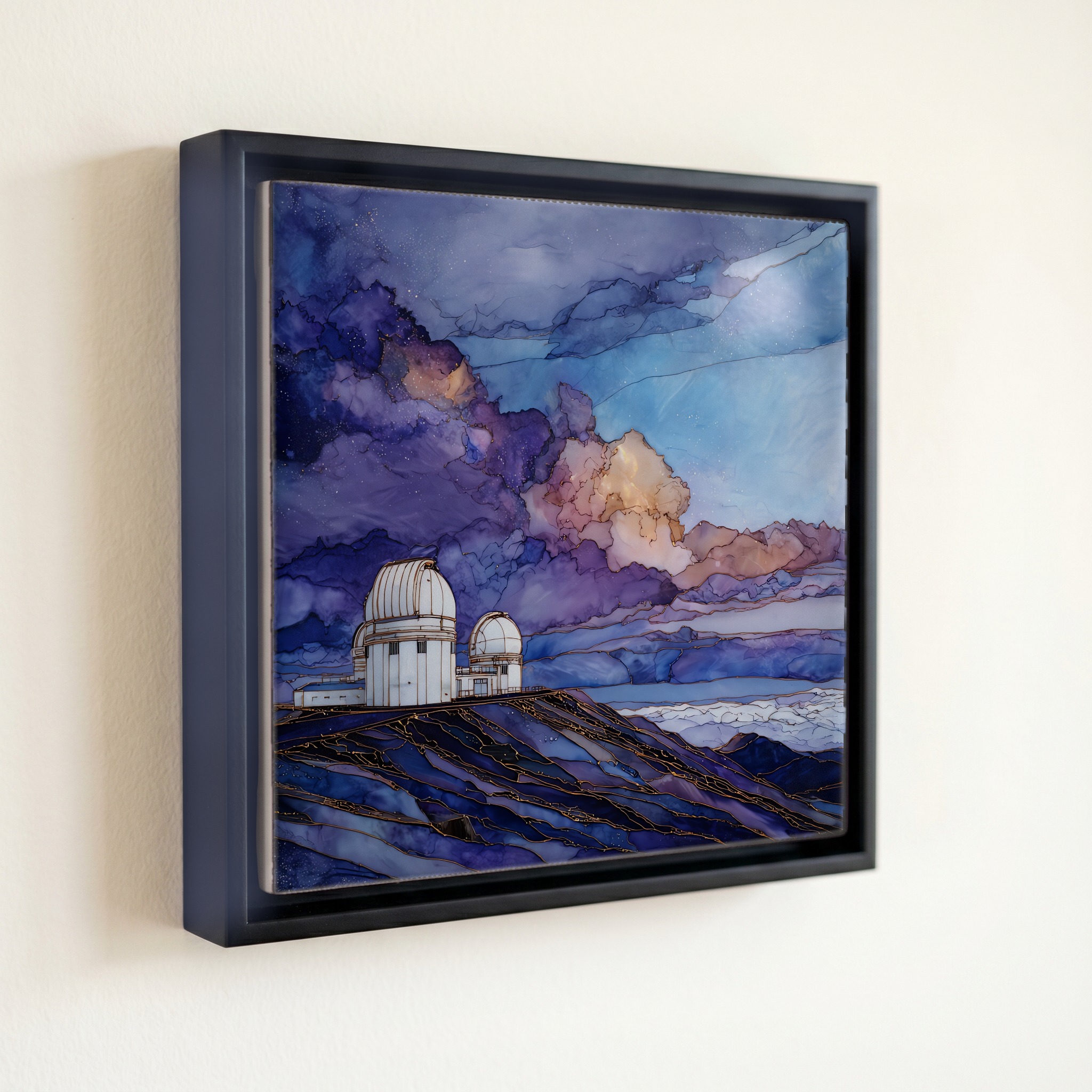 shown in a slim black floating frame · 6 × 6 in