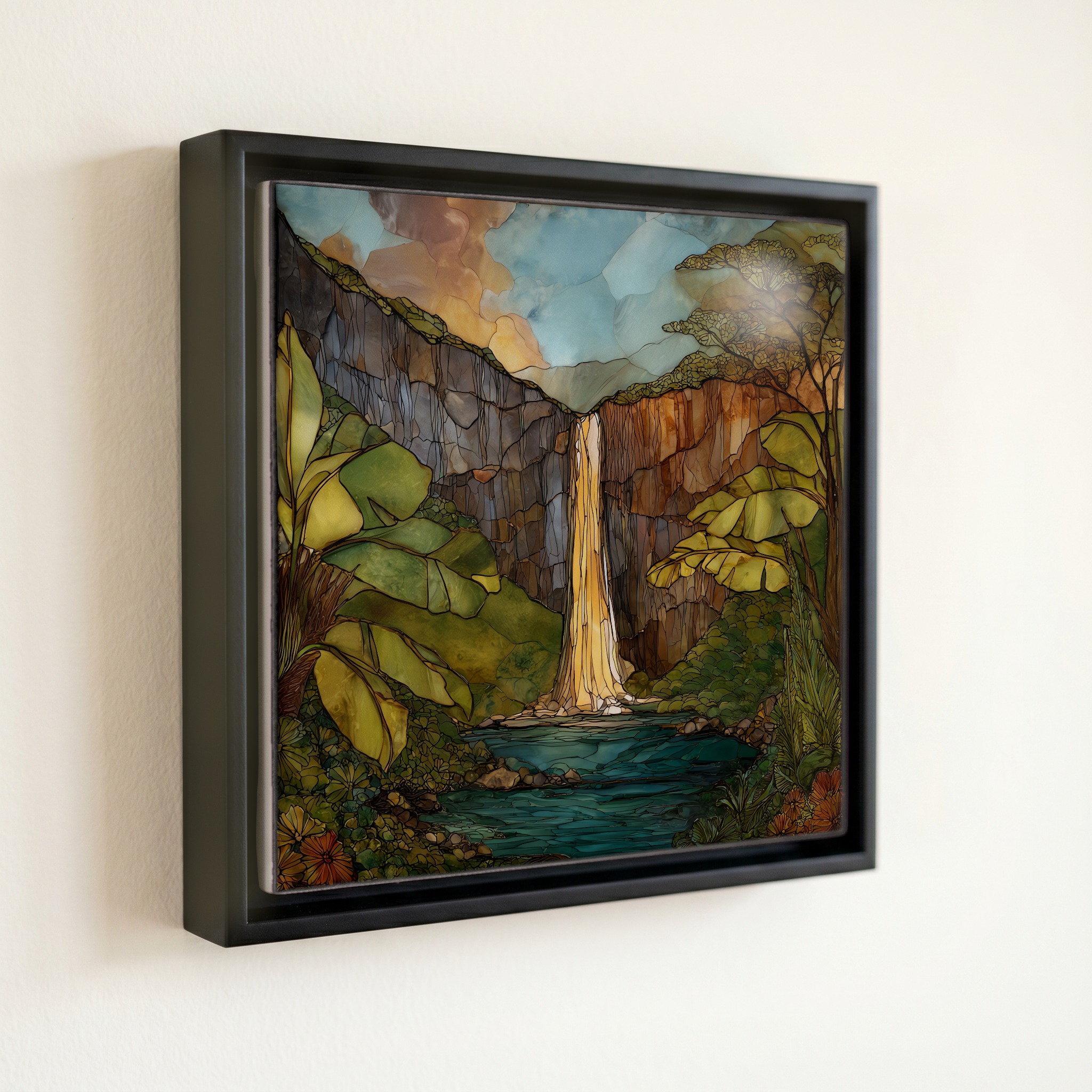 shown in a slim black floating frame · 6 × 6 in