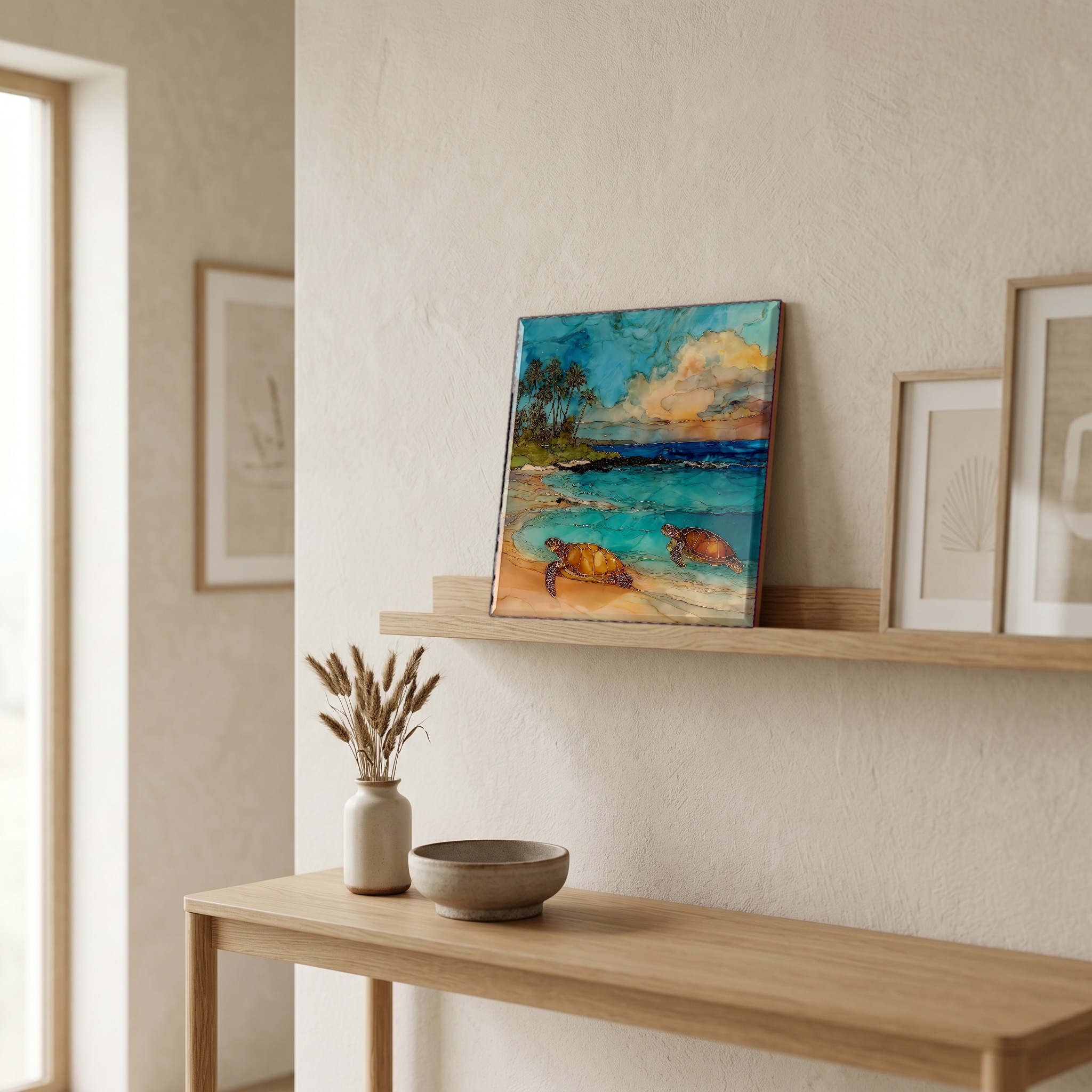 On a picture ledge, where the light comes in.