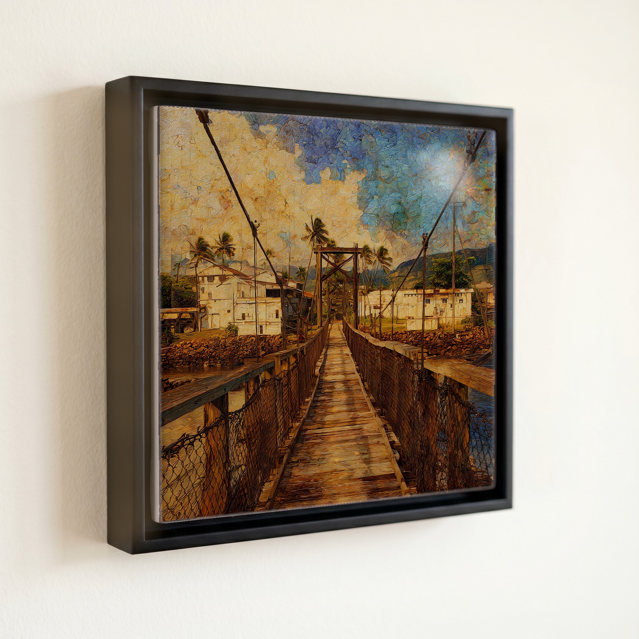 shown in a slim black floating frame · 6 × 6 in