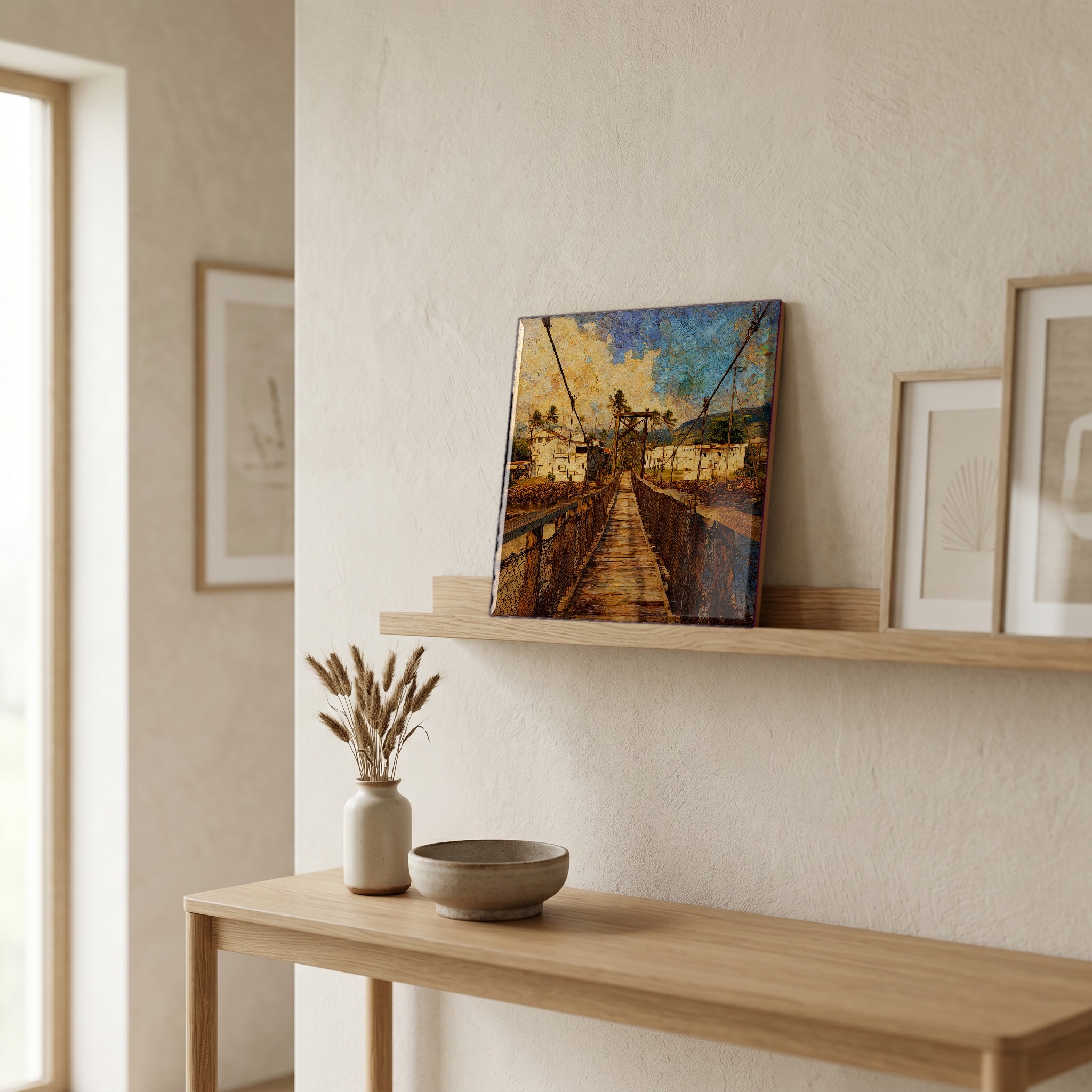 On a picture ledge, where the light comes in.