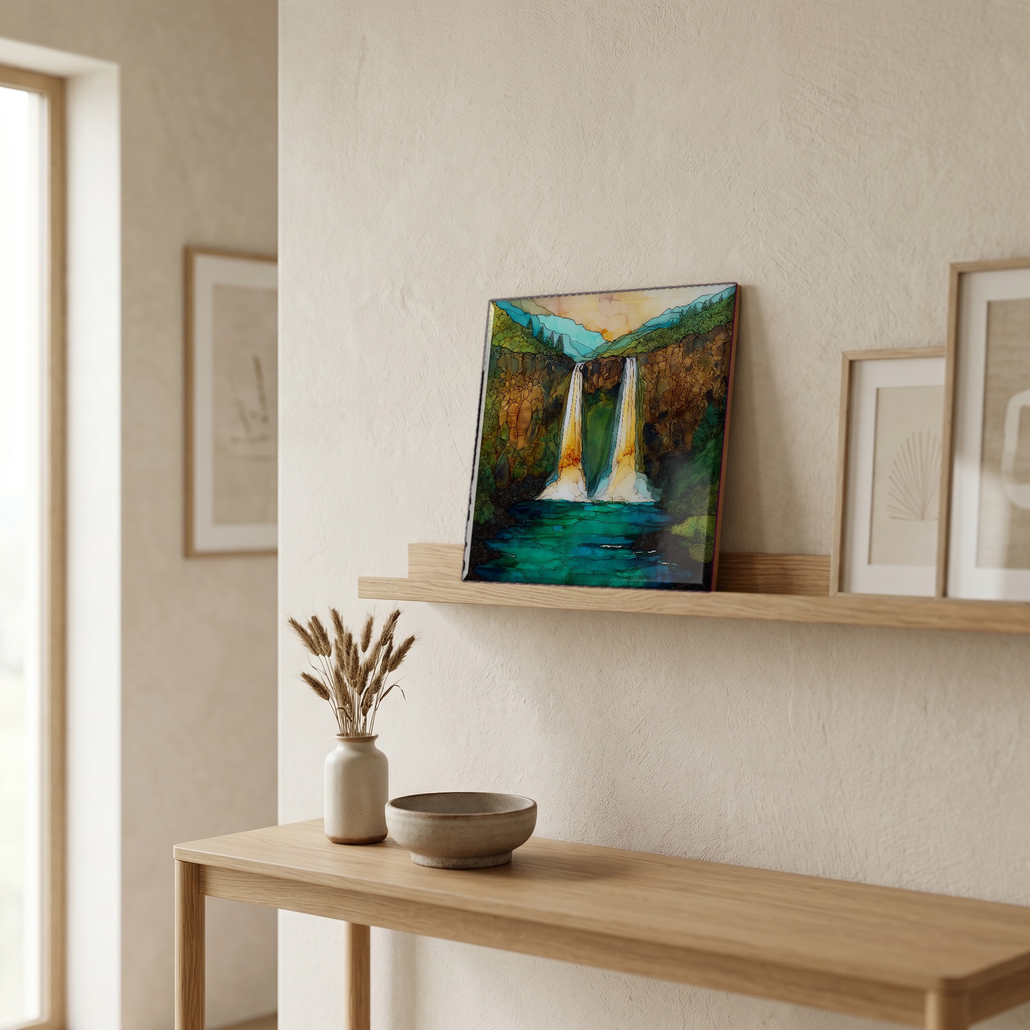 On a picture ledge, where the light comes in.