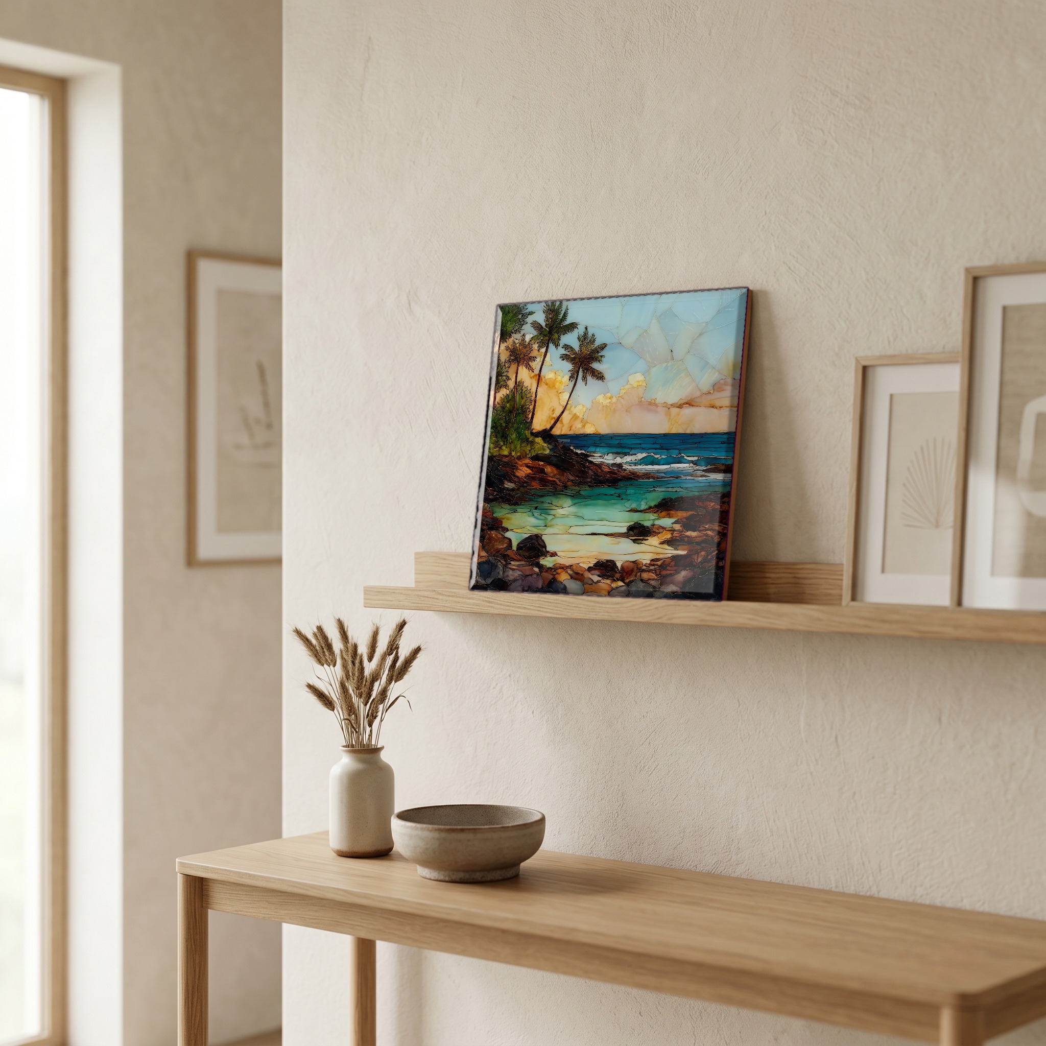 On a picture ledge, where the light comes in.