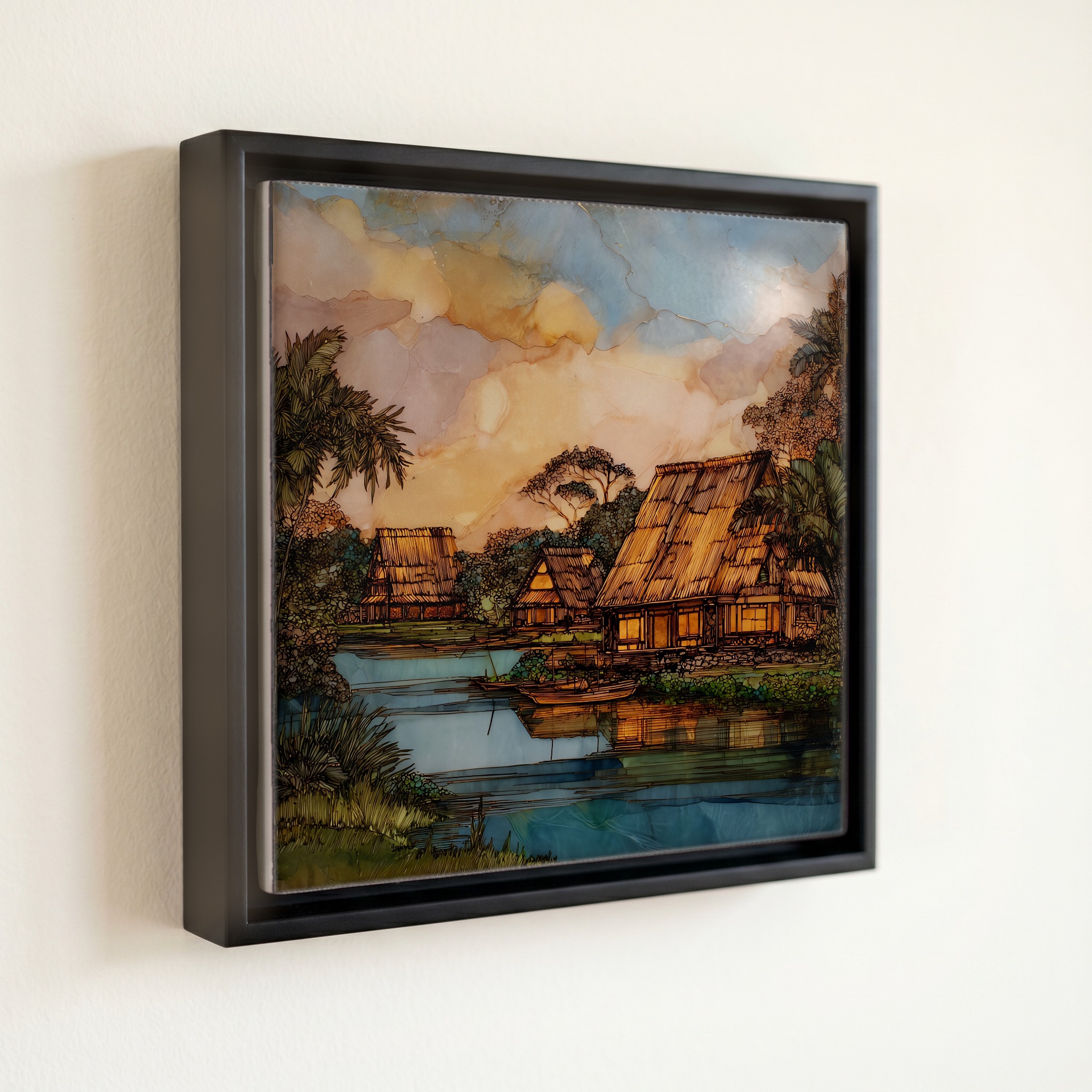 shown in a slim black floating frame · 6 × 6 in