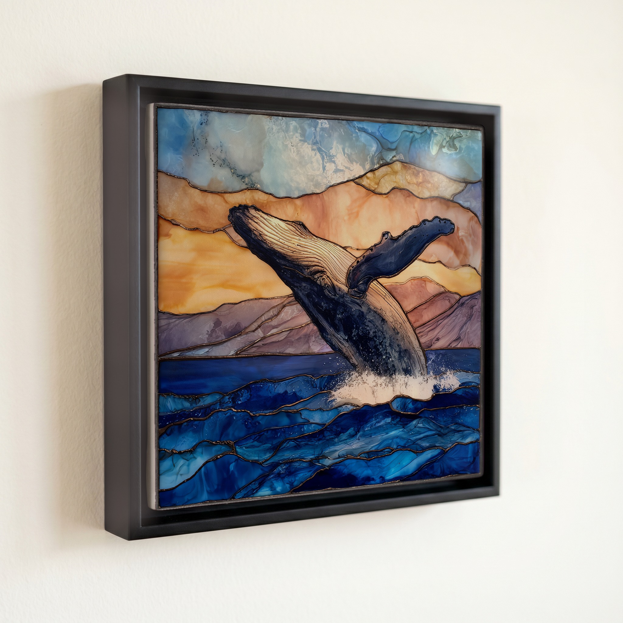 shown in a slim black floating frame · 6 × 6 in