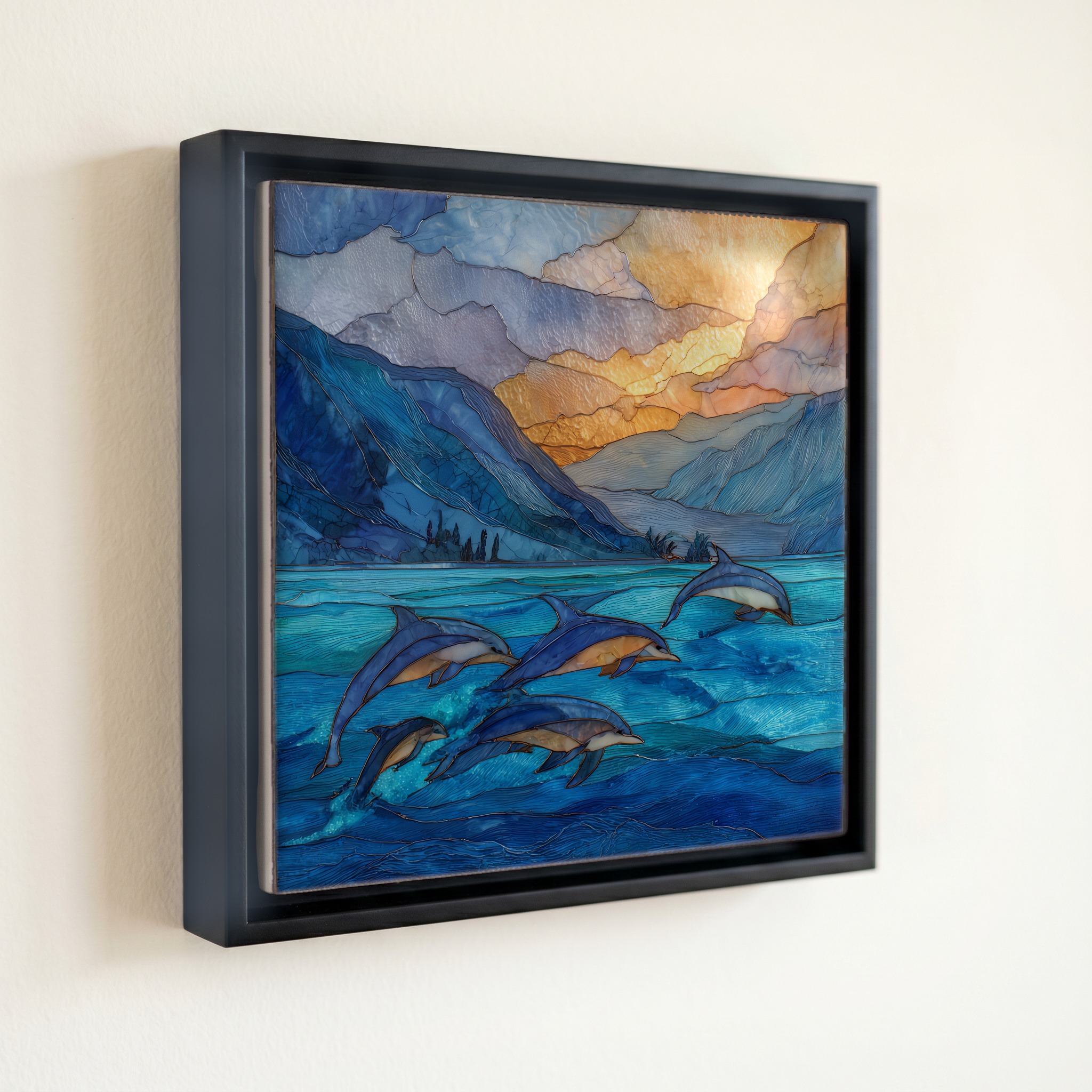 shown in a slim black floating frame · 6 × 6 in