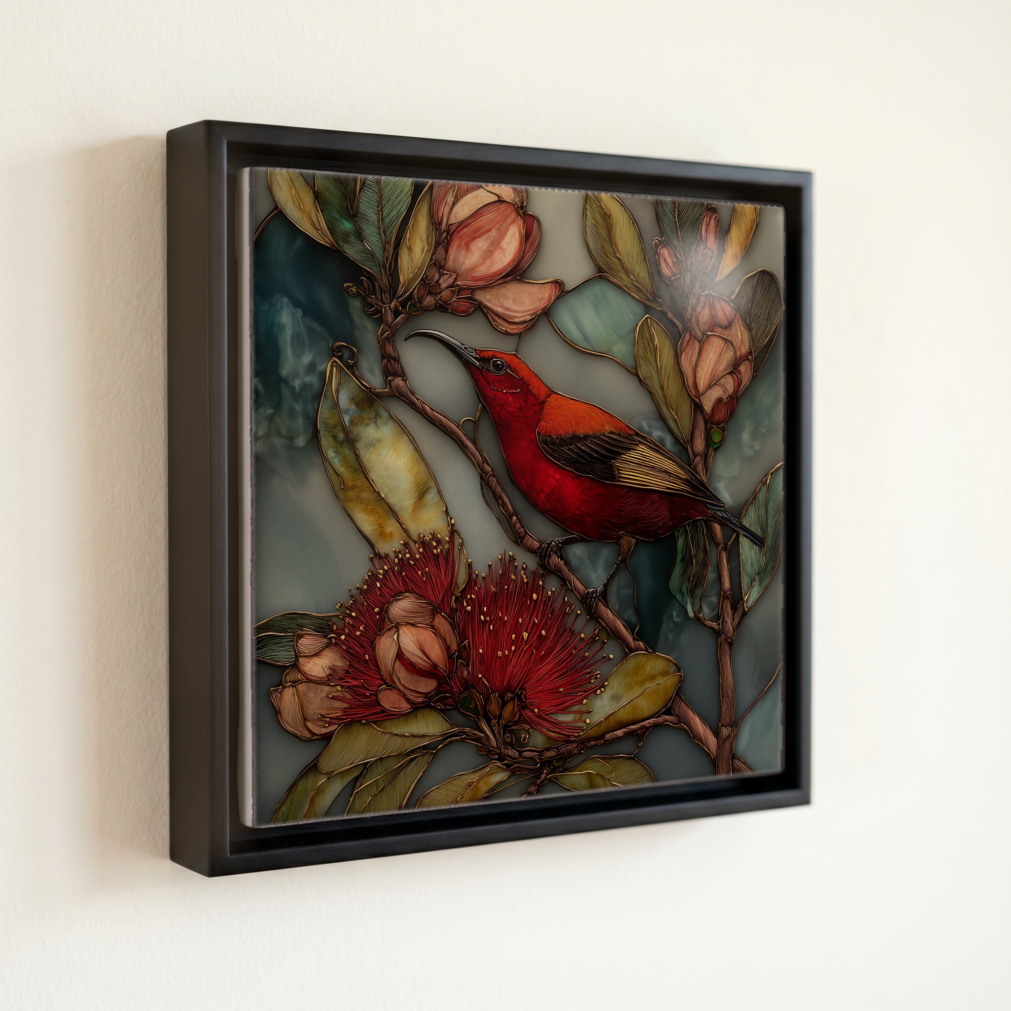 shown in a slim black floating frame · 6 × 6 in