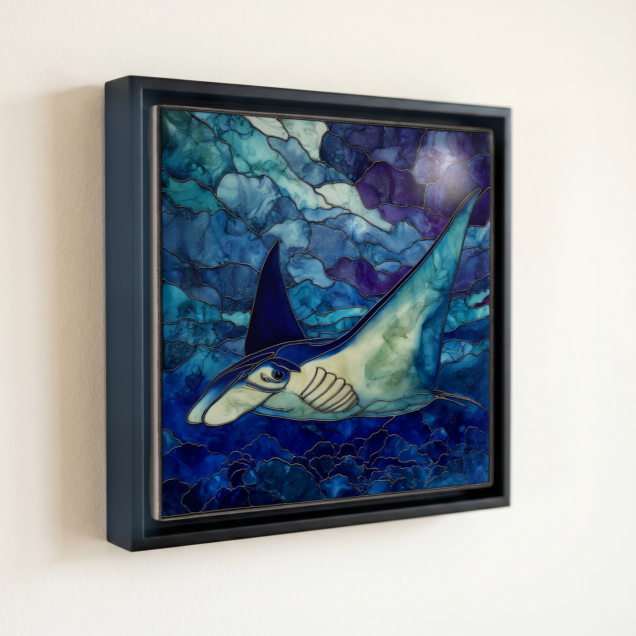 shown in a slim black floating frame · 6 × 6 in