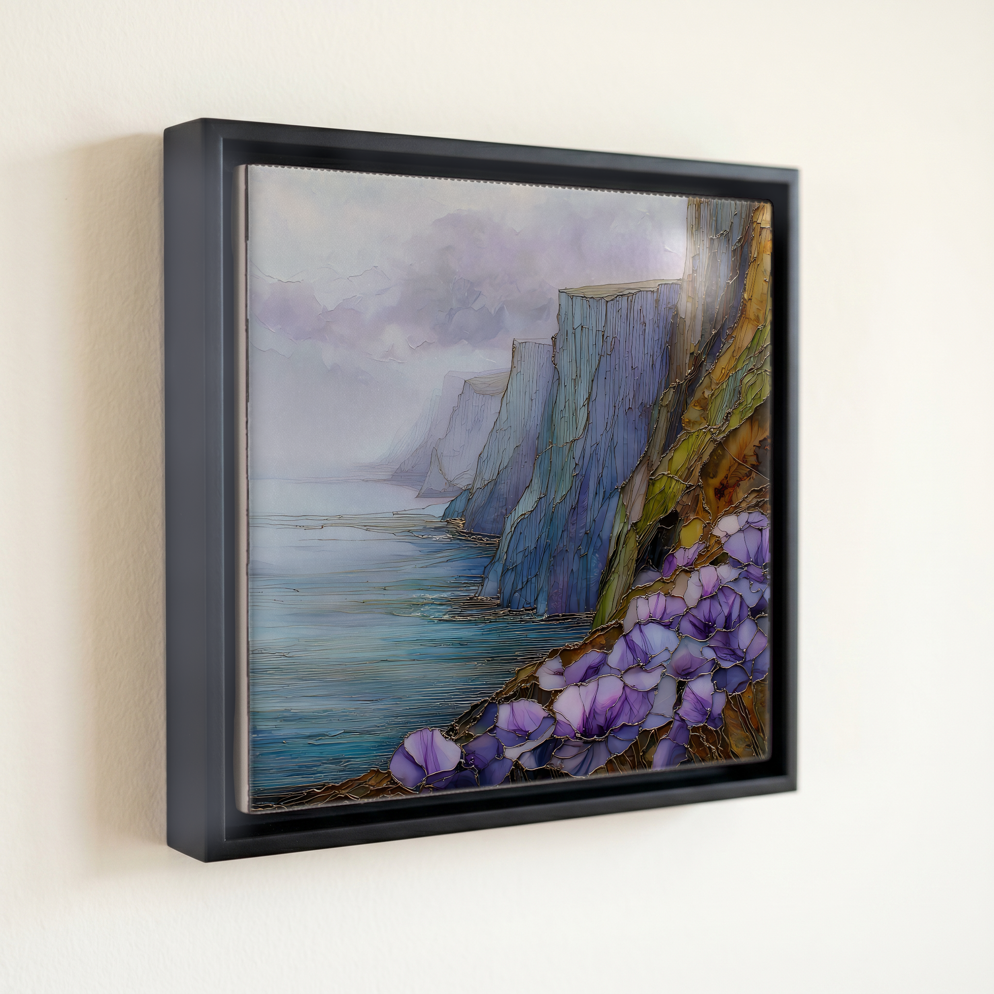 shown in a slim black floating frame · 6 × 6 in
