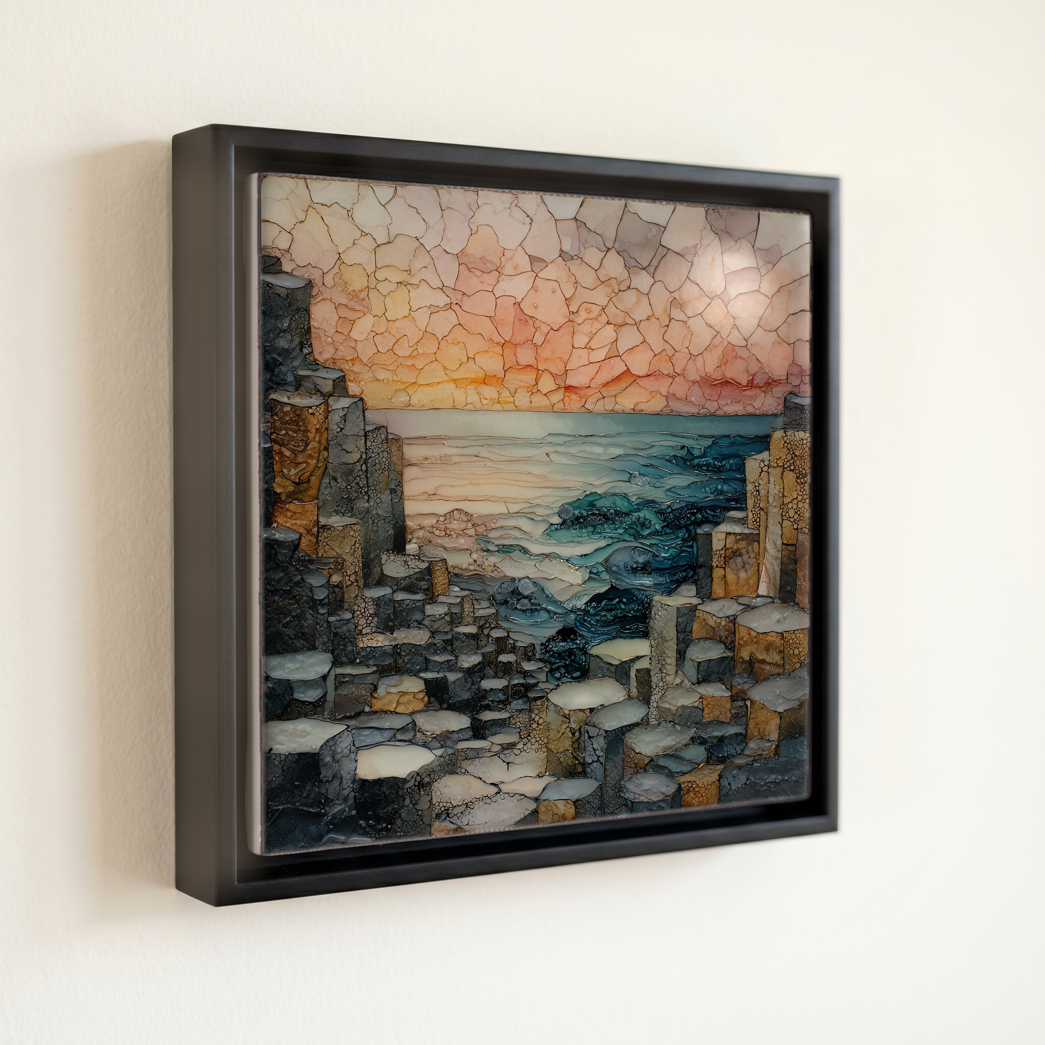 shown in a slim black floating frame · 6 × 6 in