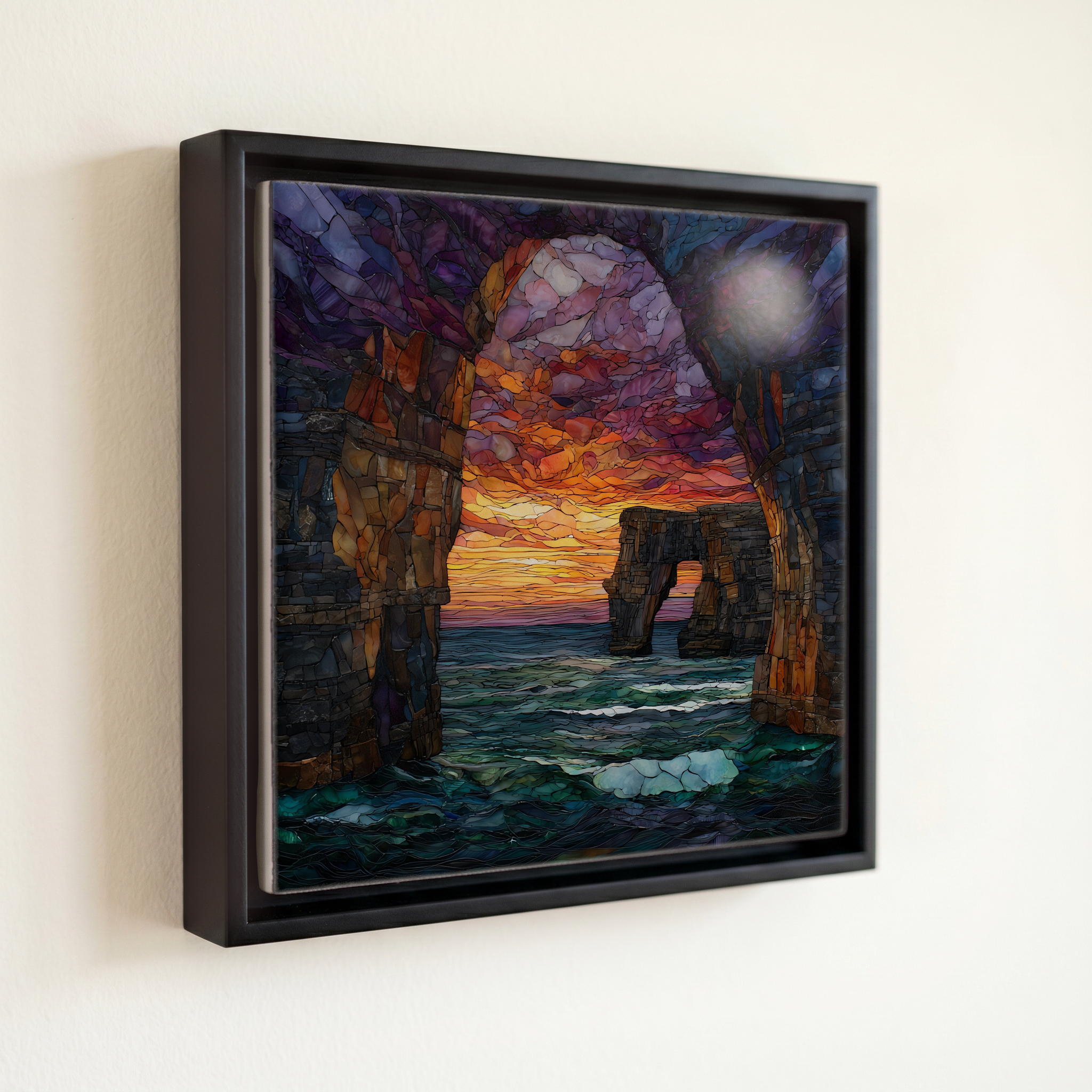 shown in a slim black floating frame · 6 × 6 in