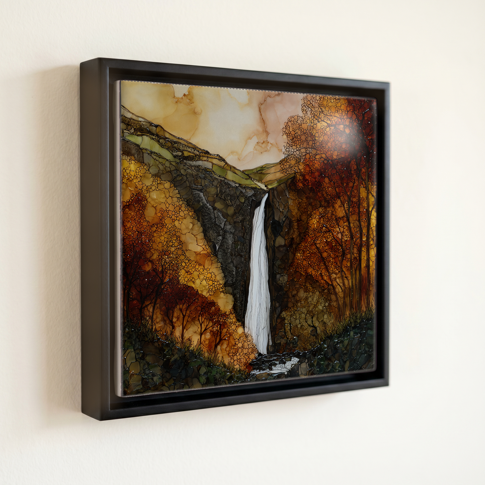 shown in a slim black floating frame · 6 × 6 in