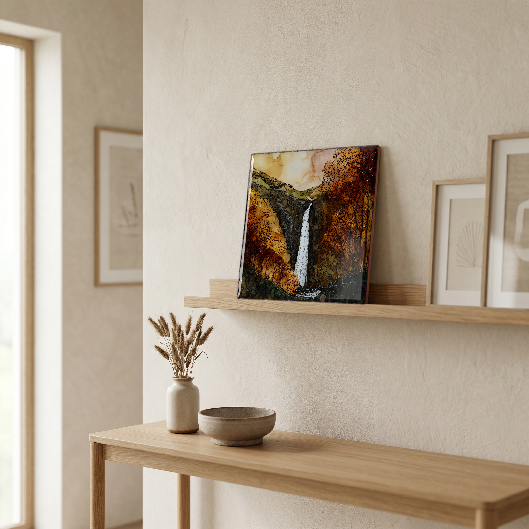 On a picture ledge, where the light comes in.
