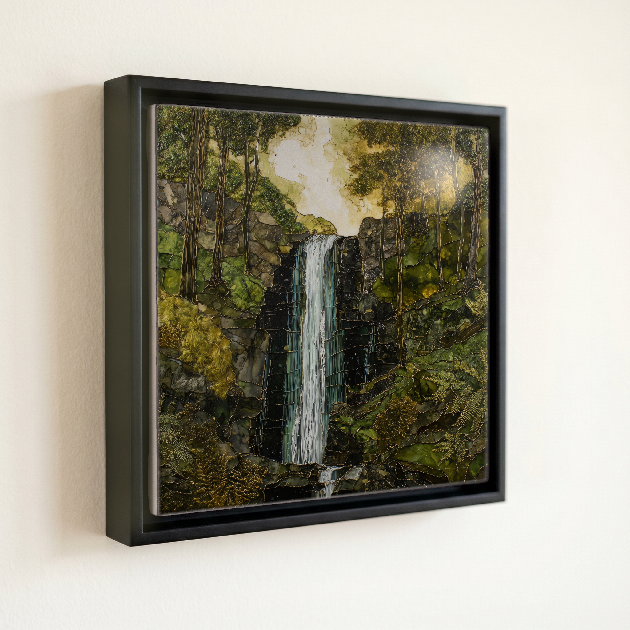 shown in a slim black floating frame · 6 × 6 in