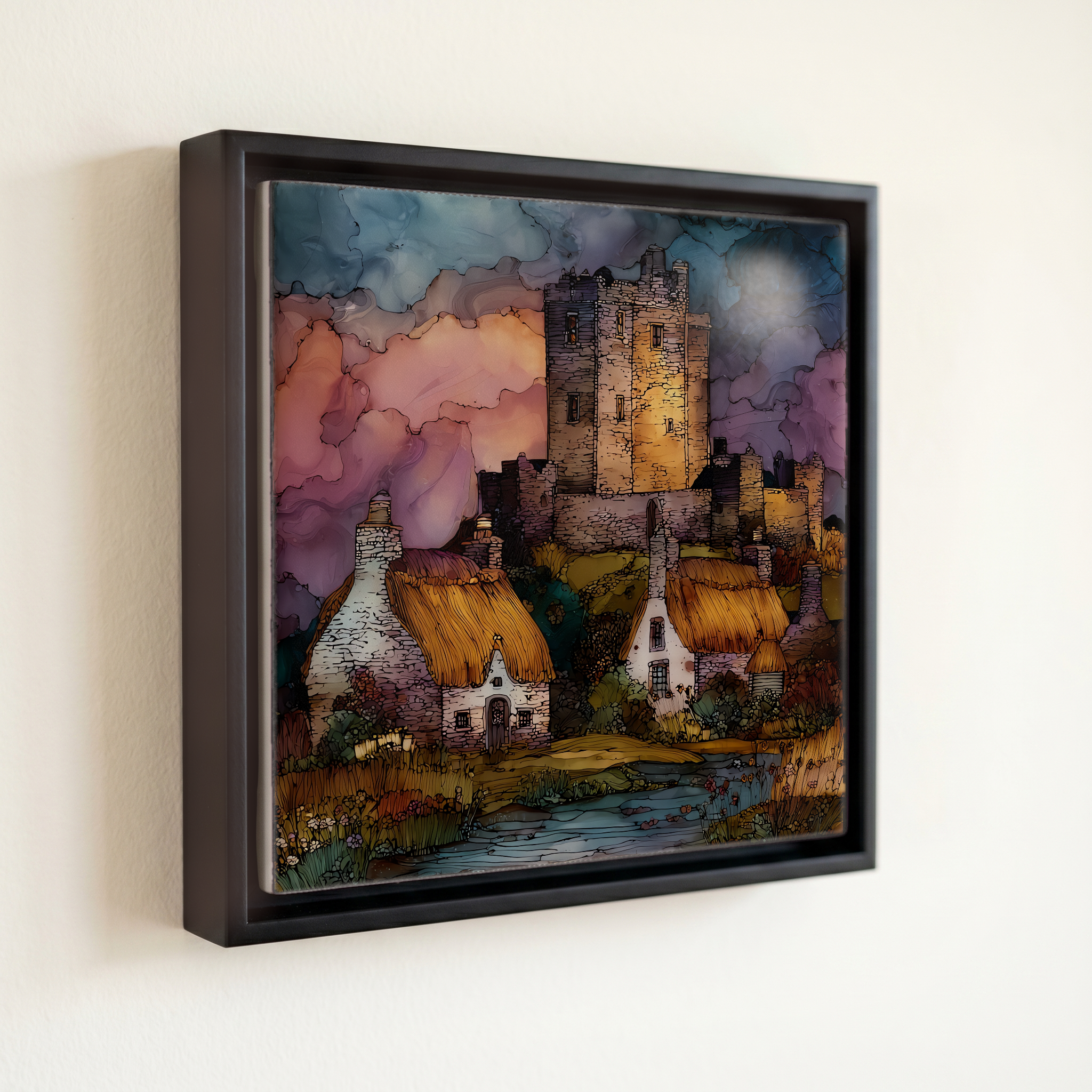 shown in a slim black floating frame · 6 × 6 in