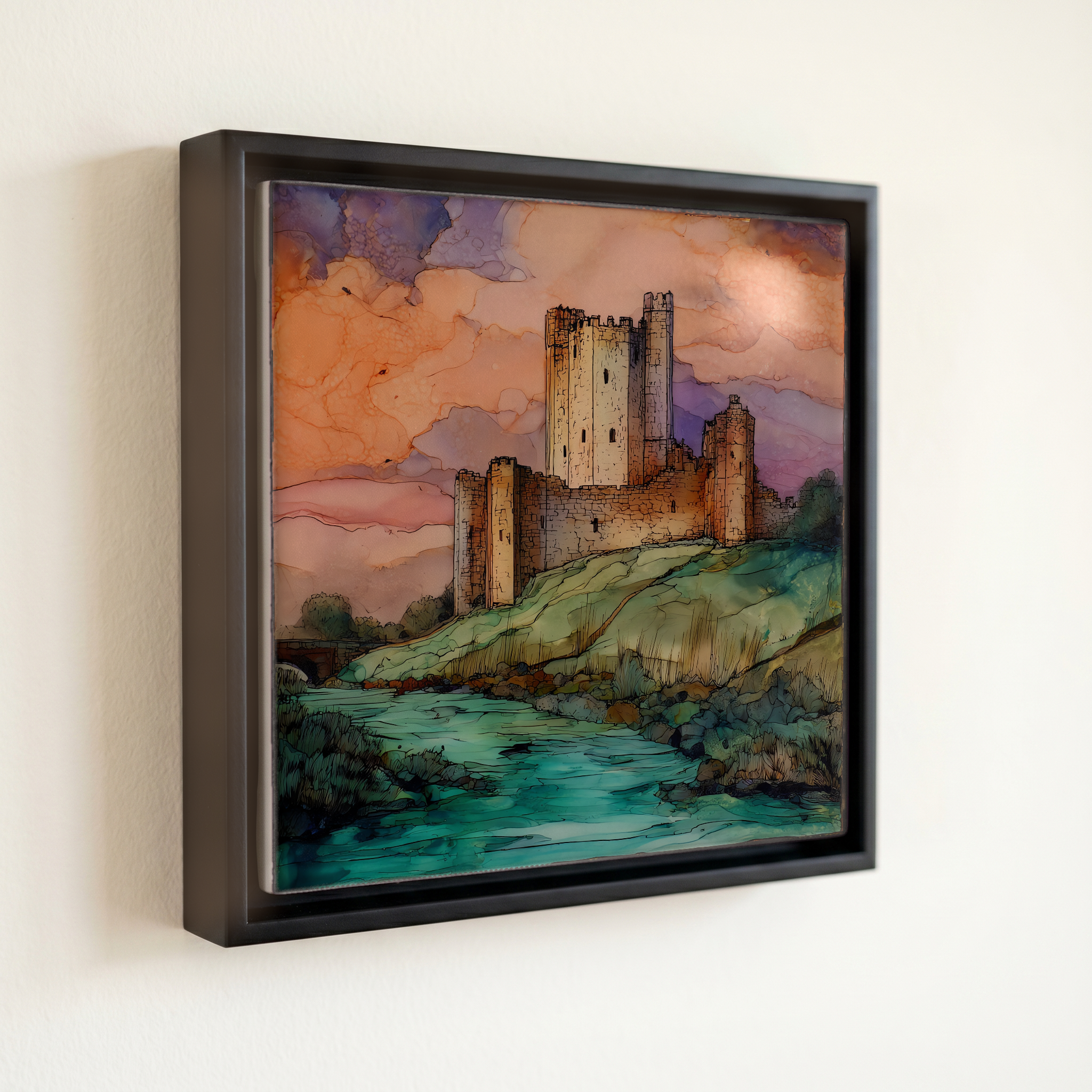 shown in a slim black floating frame · 6 × 6 in