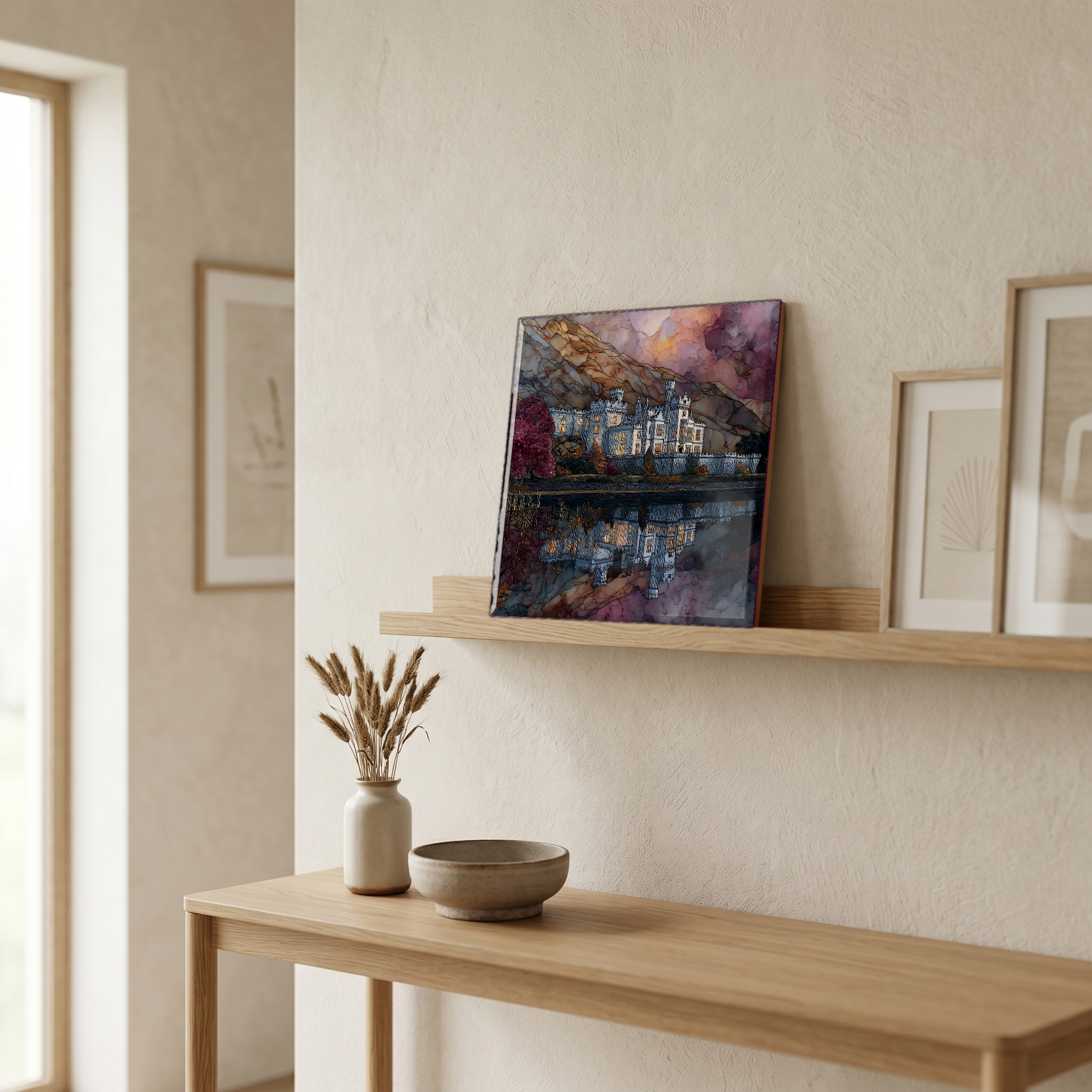 On a picture ledge, where the light comes in.