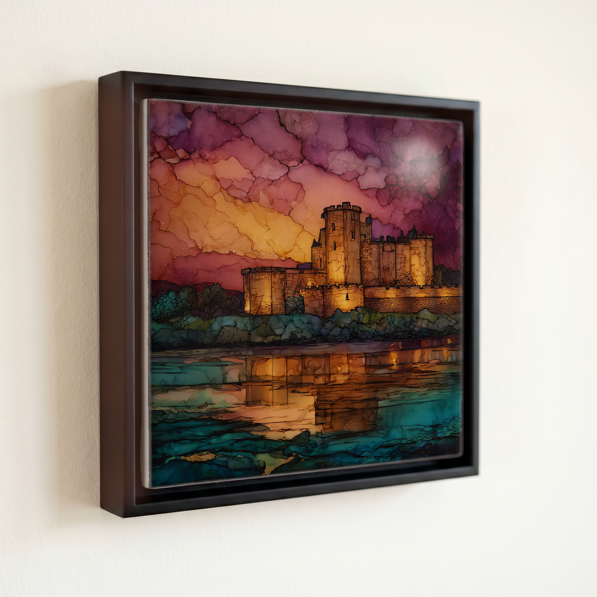 shown in a slim black floating frame · 6 × 6 in