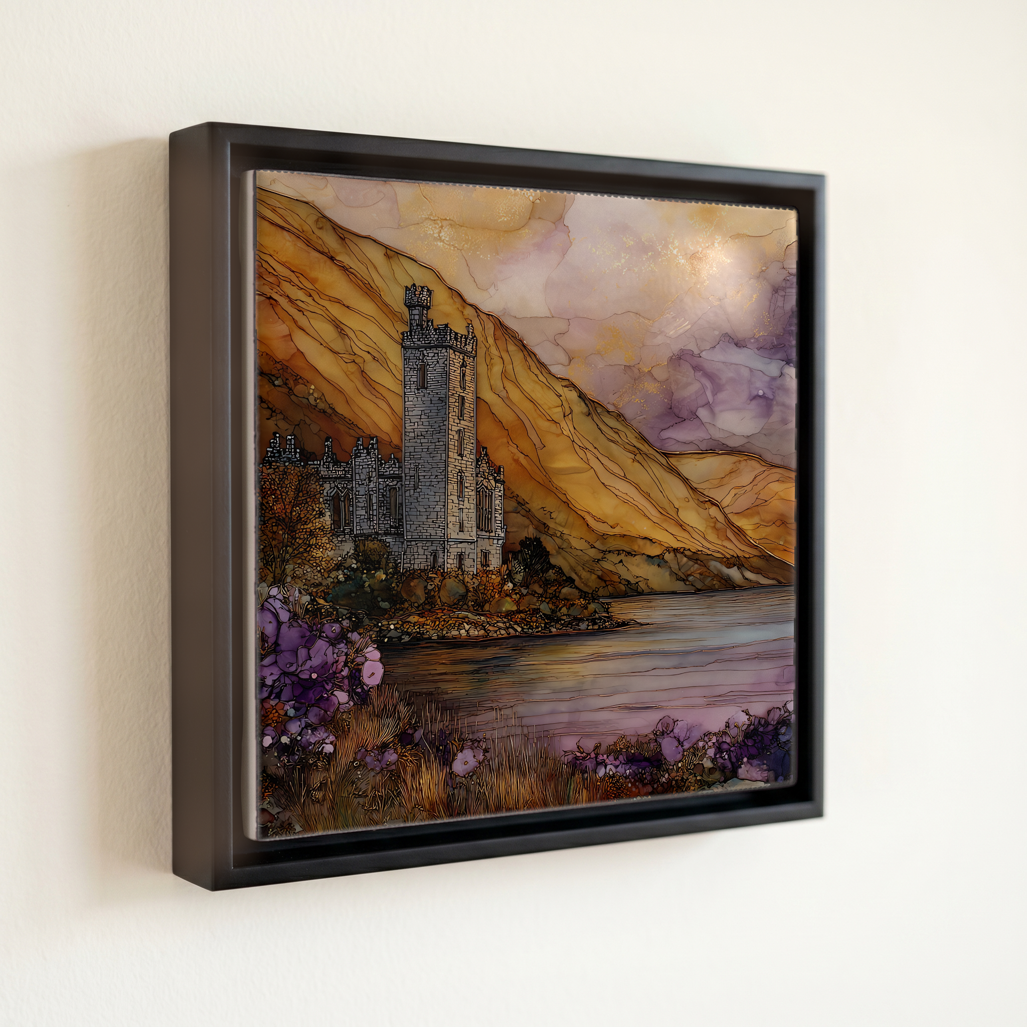shown in a slim black floating frame · 6 × 6 in