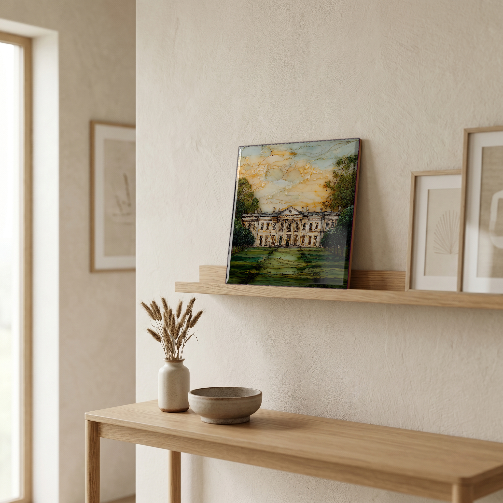 On a picture ledge, where the light comes in.