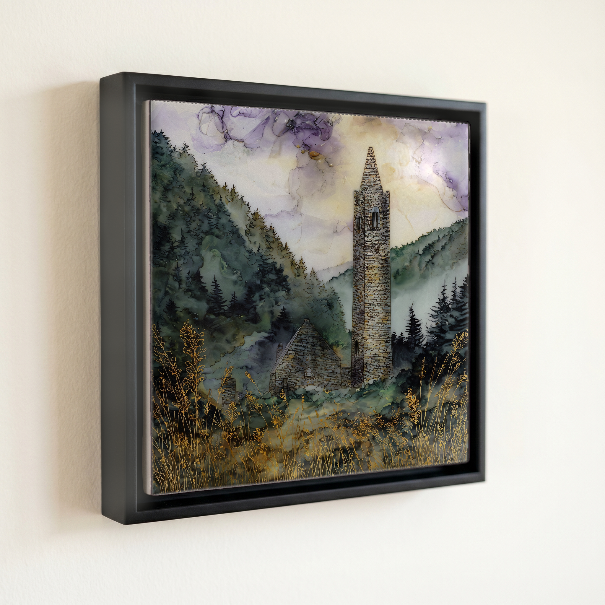 shown in a slim black floating frame · 6 × 6 in