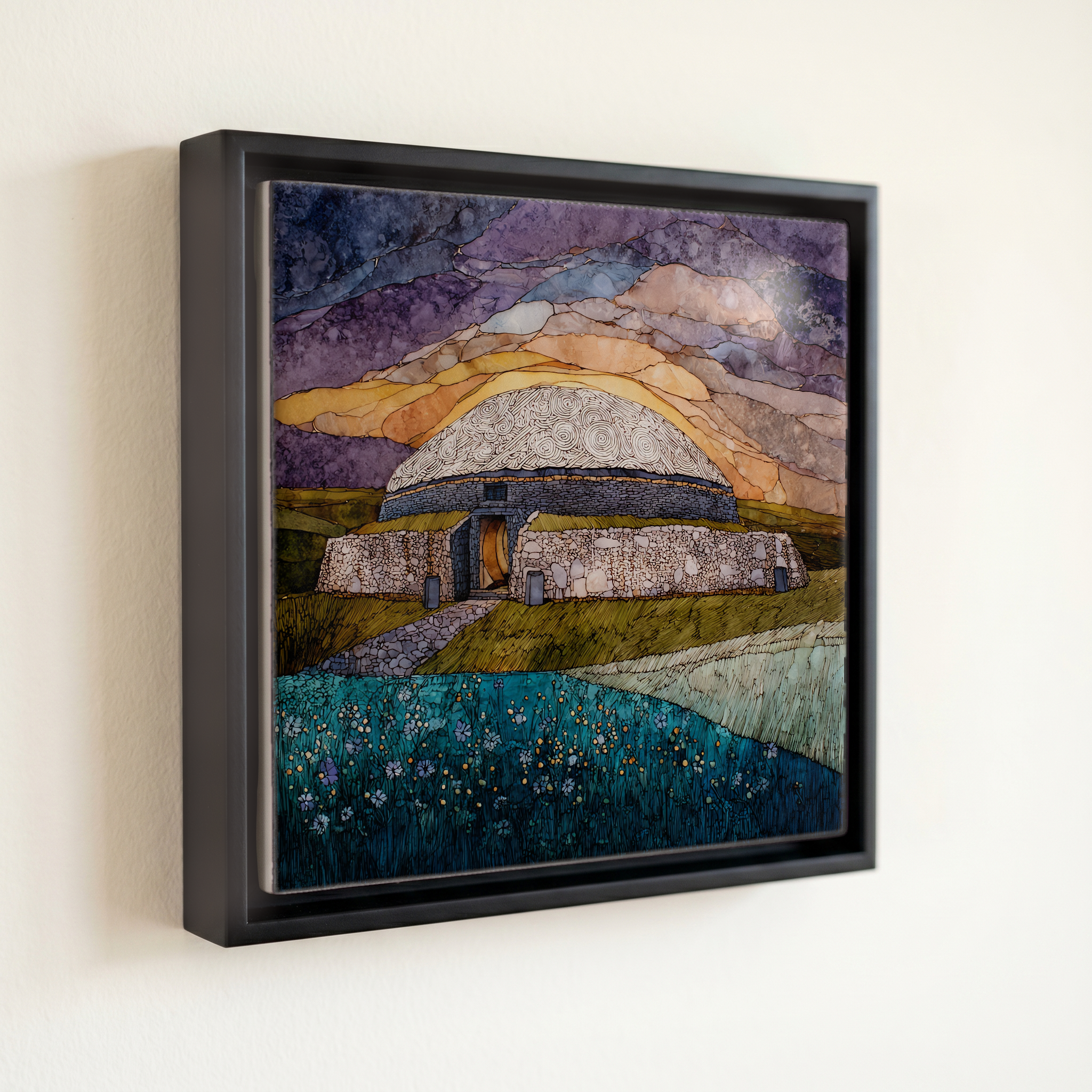 shown in a slim black floating frame · 6 × 6 in