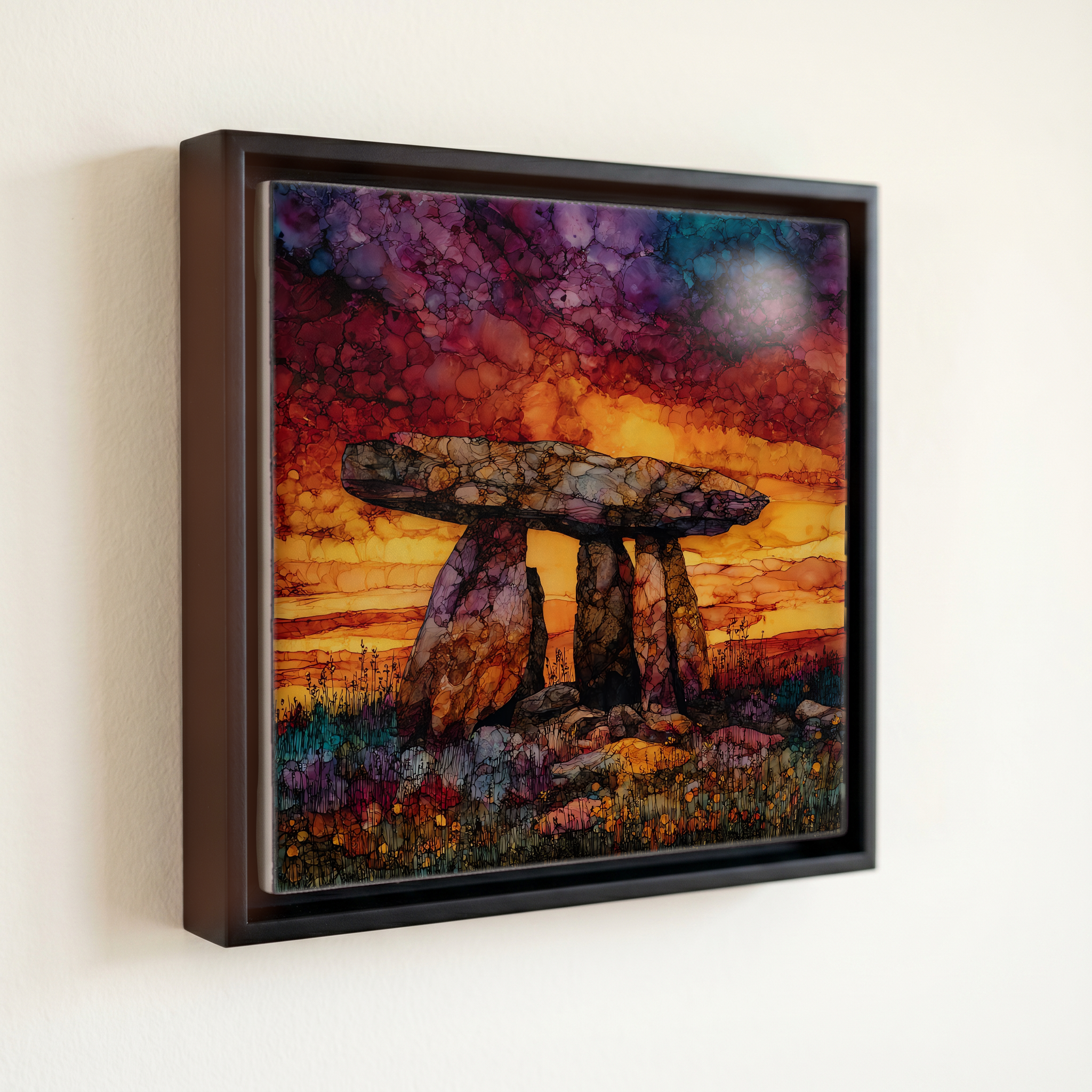 shown in a slim black floating frame · 6 × 6 in