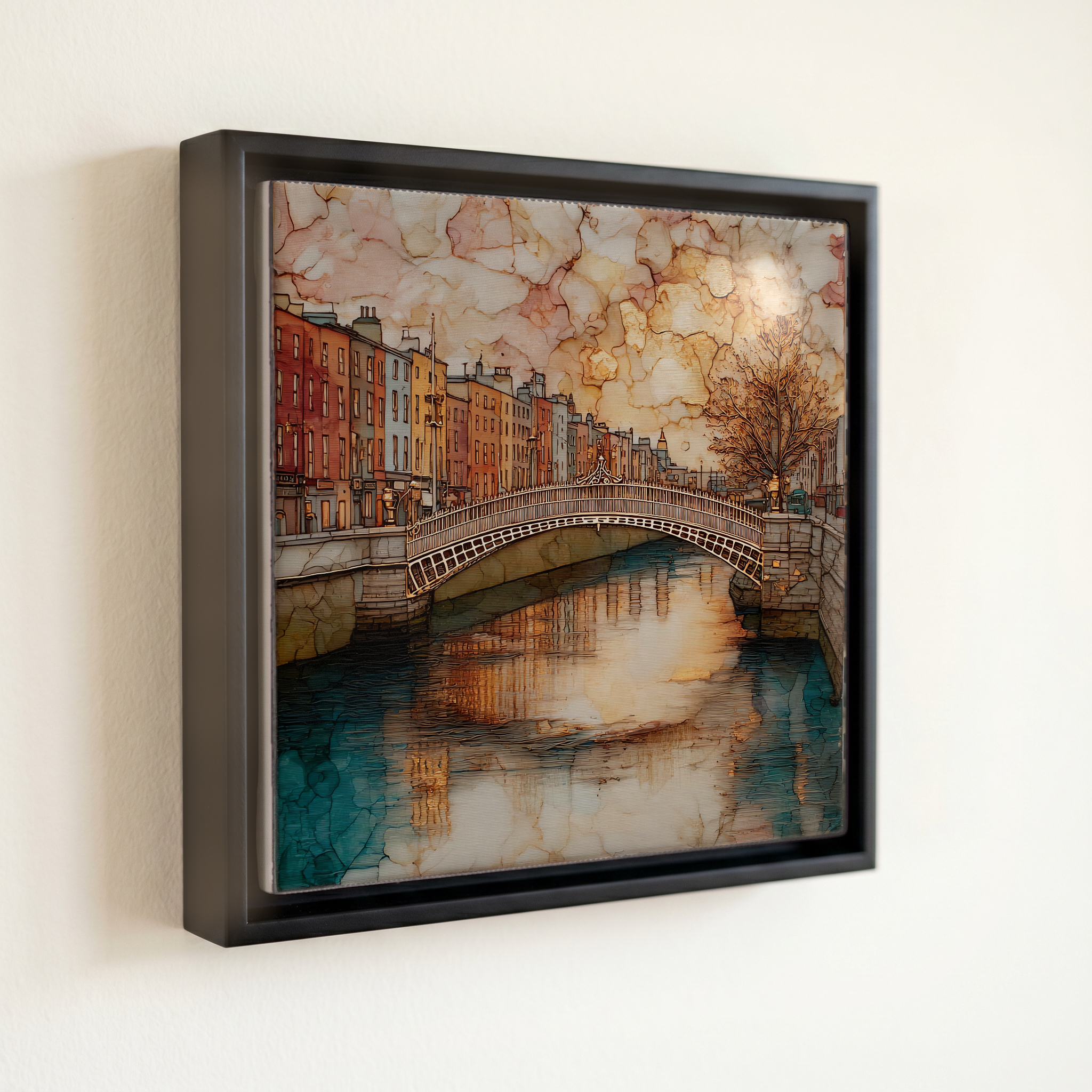 shown in a slim black floating frame · 6 × 6 in