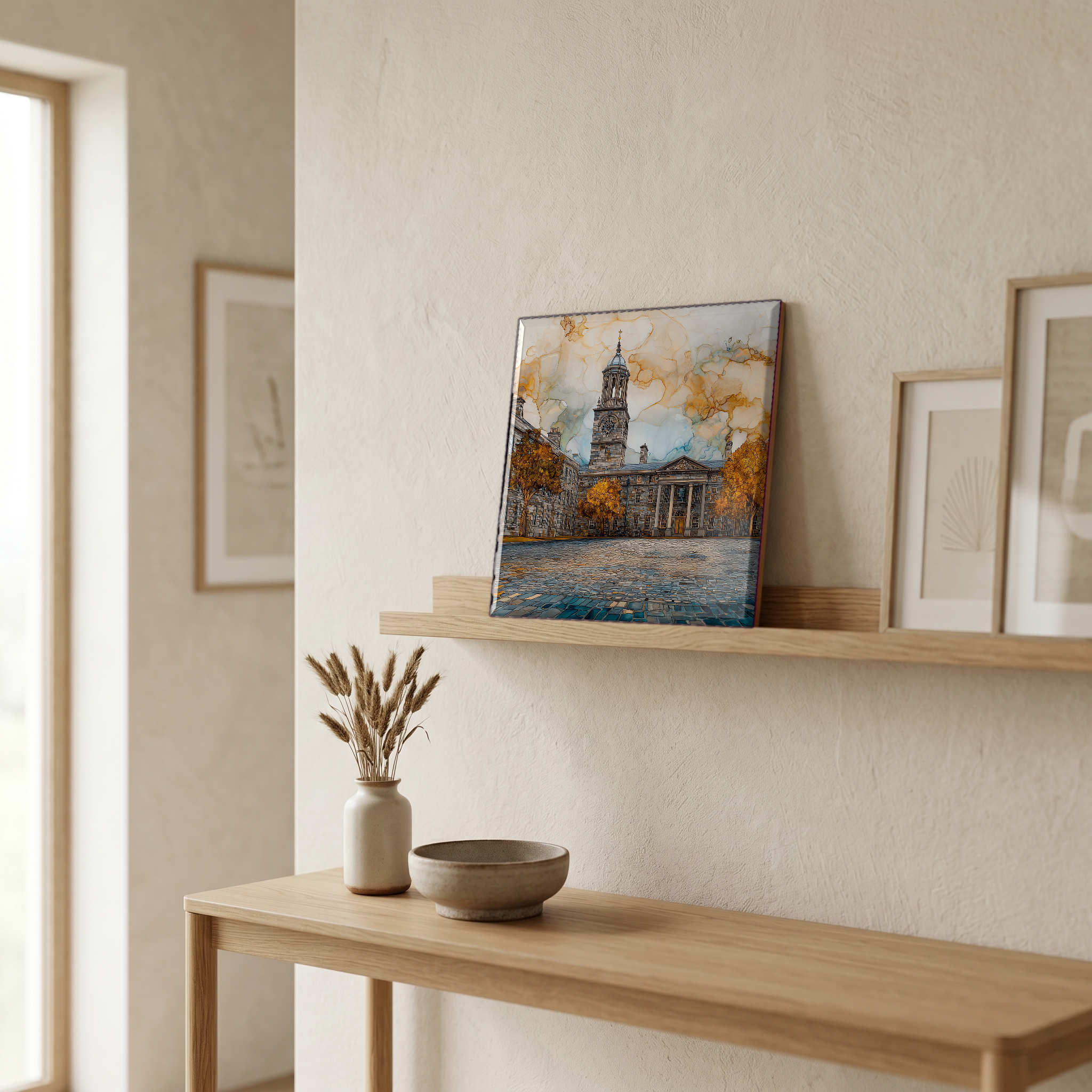 On a picture ledge, where the light comes in.