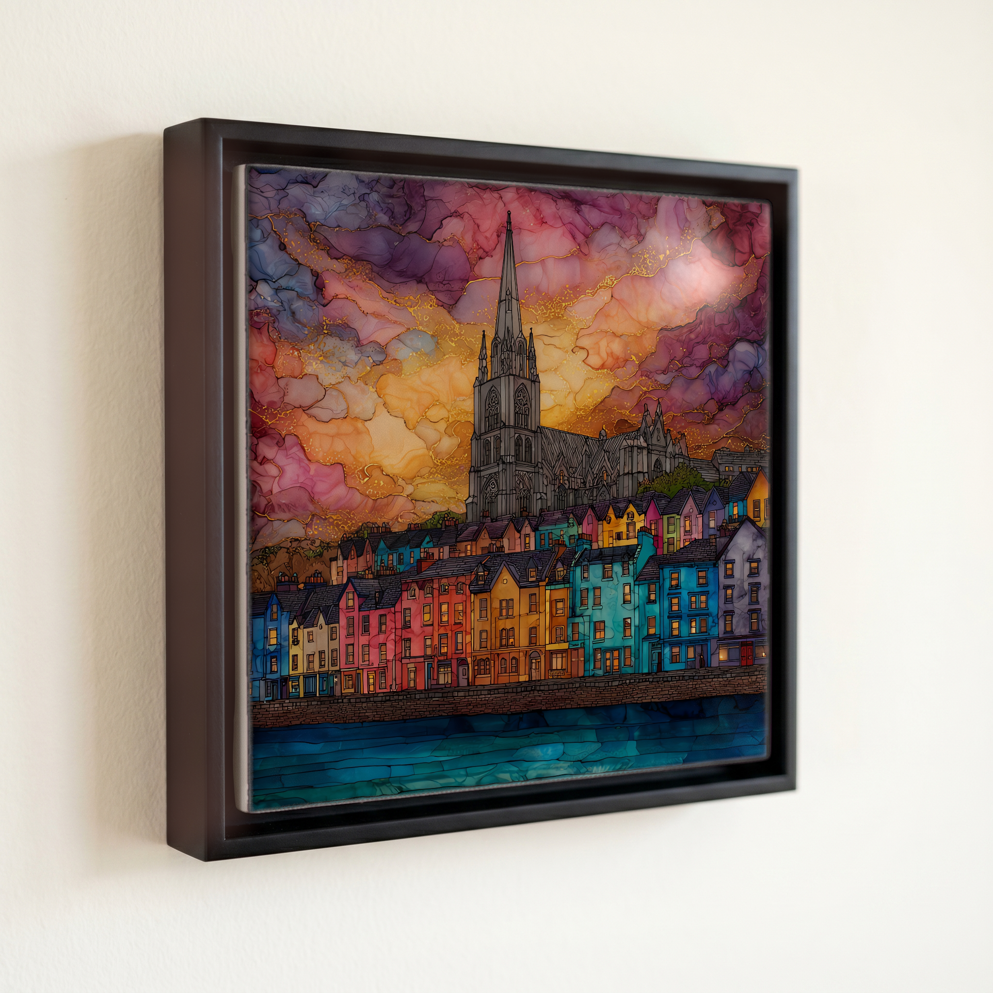 shown in a slim black floating frame · 6 × 6 in
