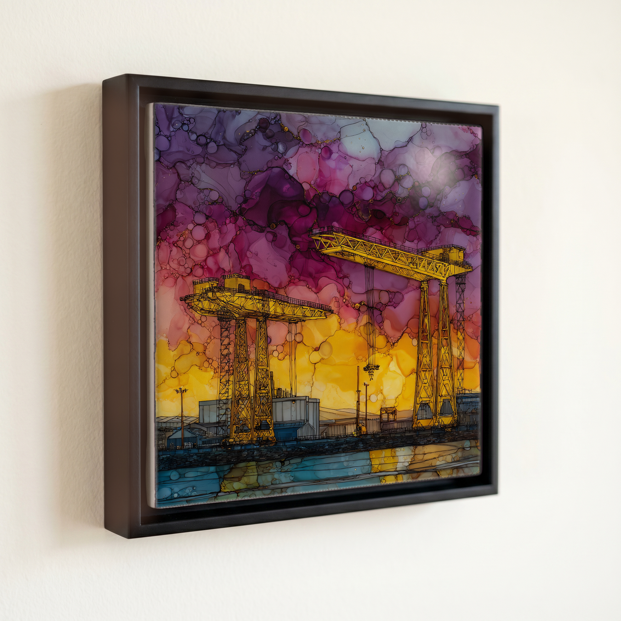 shown in a slim black floating frame · 6 × 6 in
