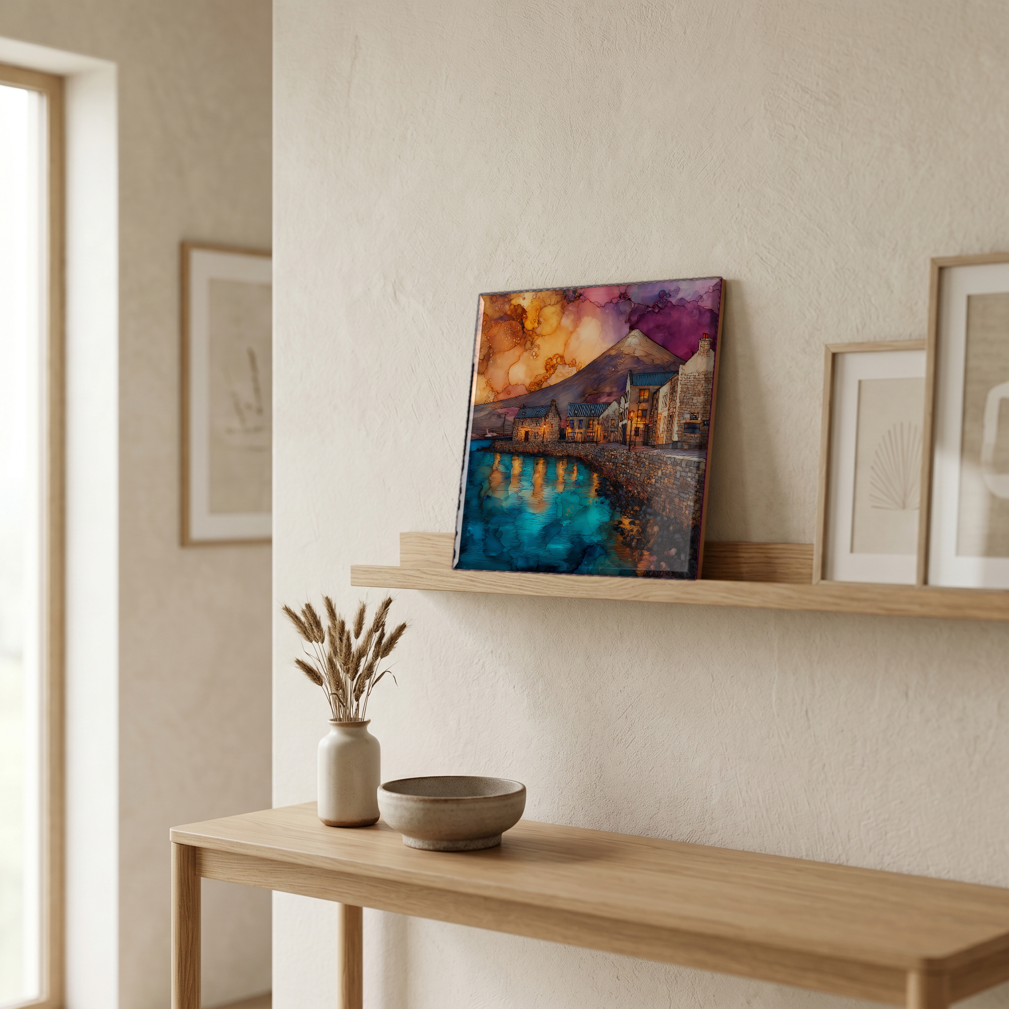 On a picture ledge, where the light comes in.