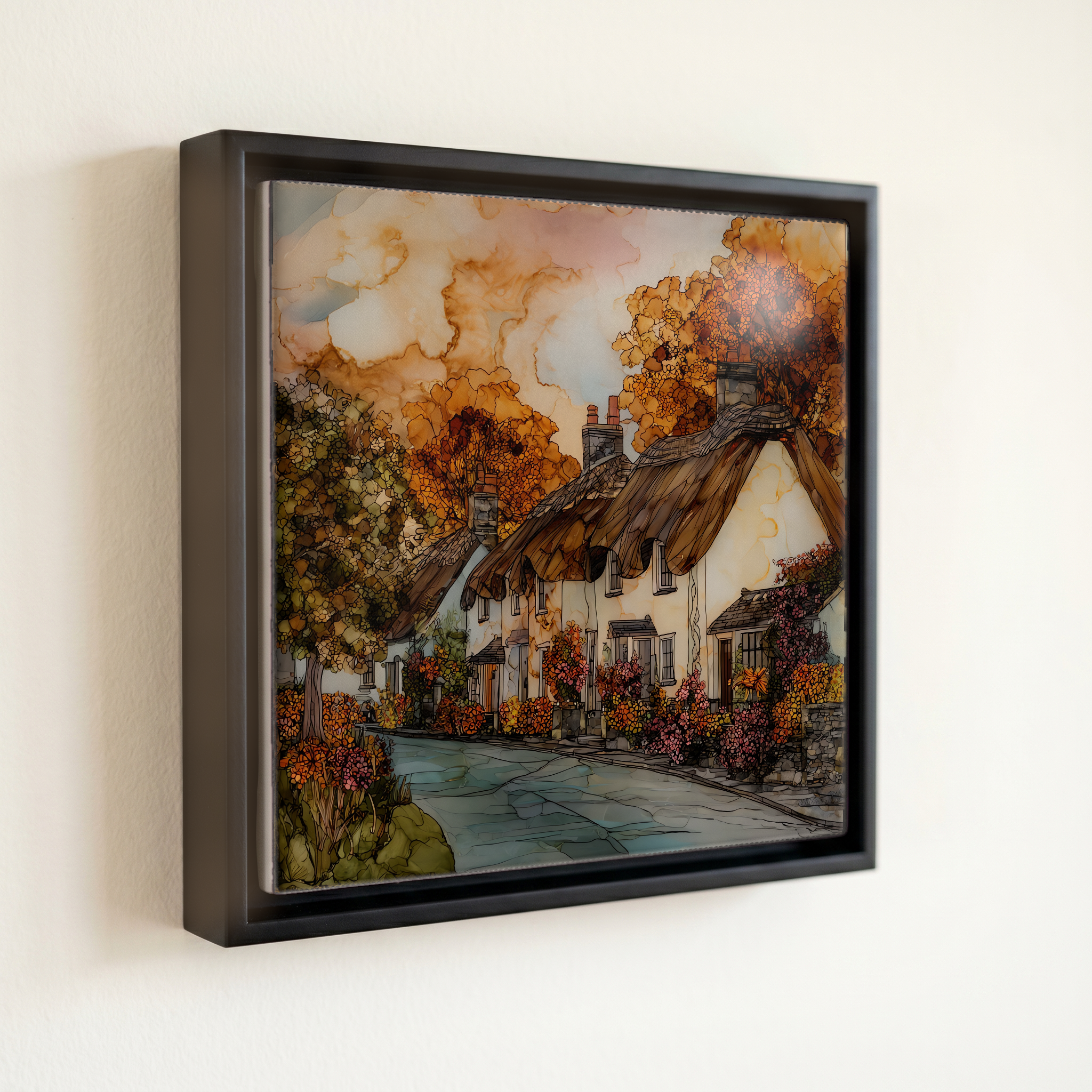 shown in a slim black floating frame · 6 × 6 in