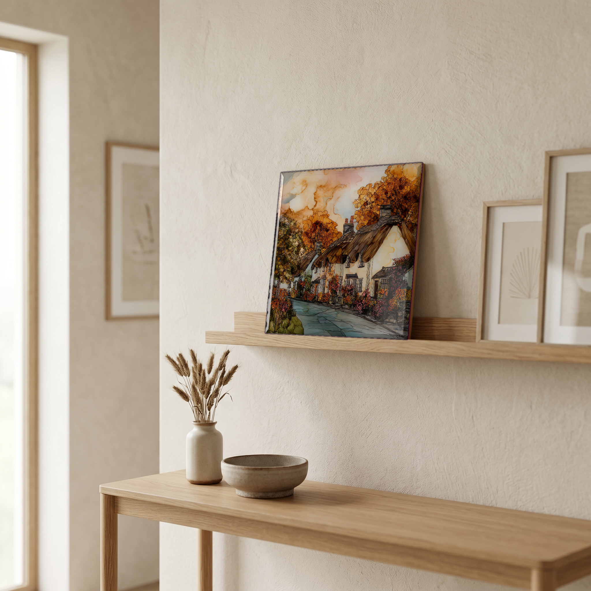 On a picture ledge, where the light comes in.