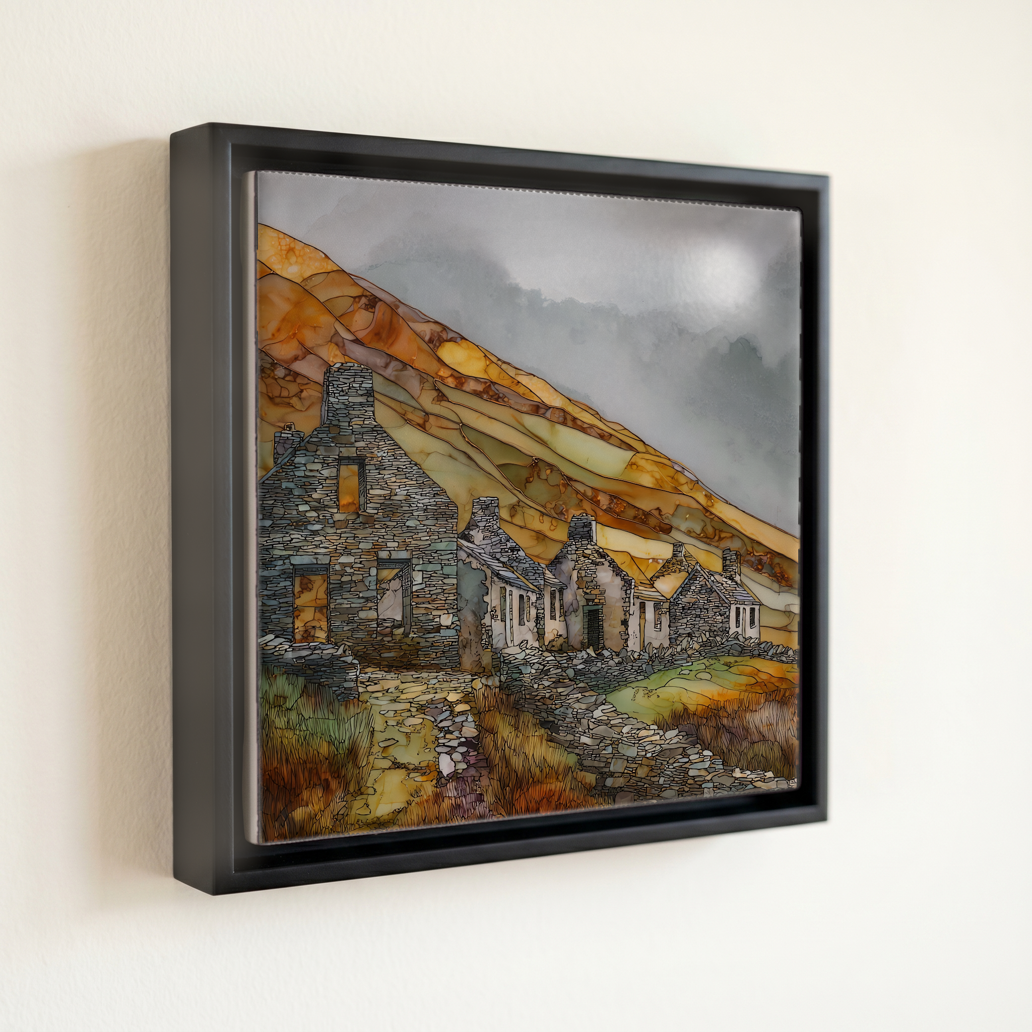 shown in a slim black floating frame · 6 × 6 in