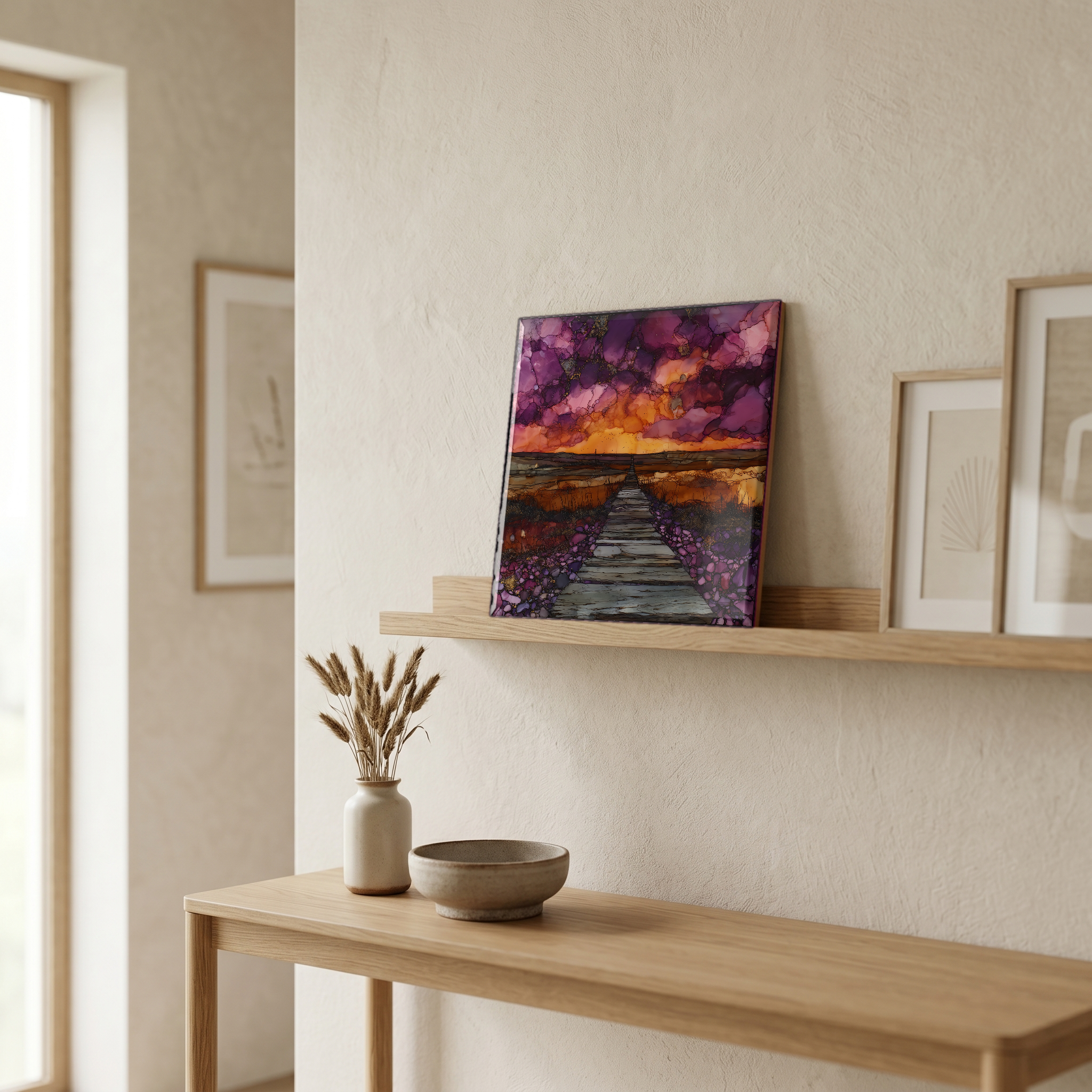 On a picture ledge, where the light comes in.