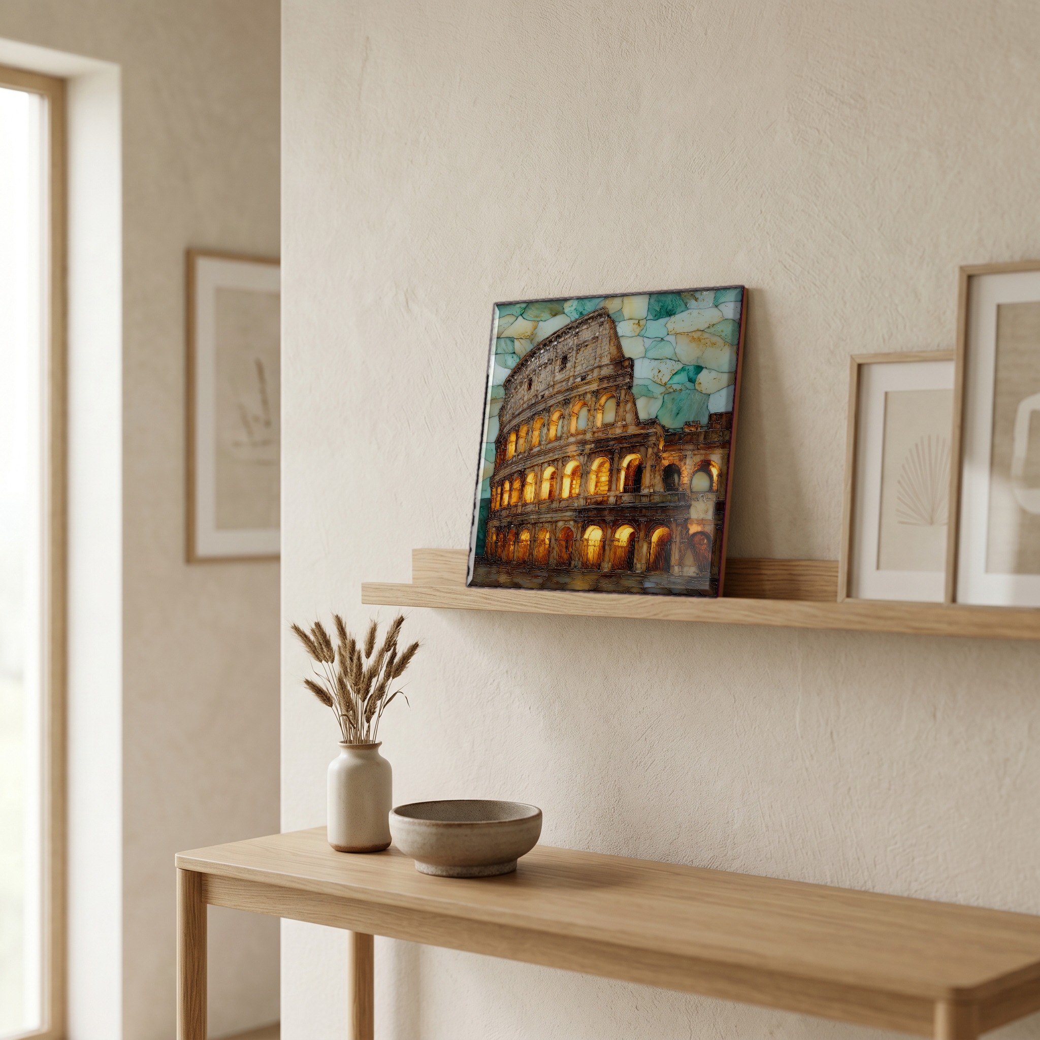 On a picture ledge, where the light comes in.