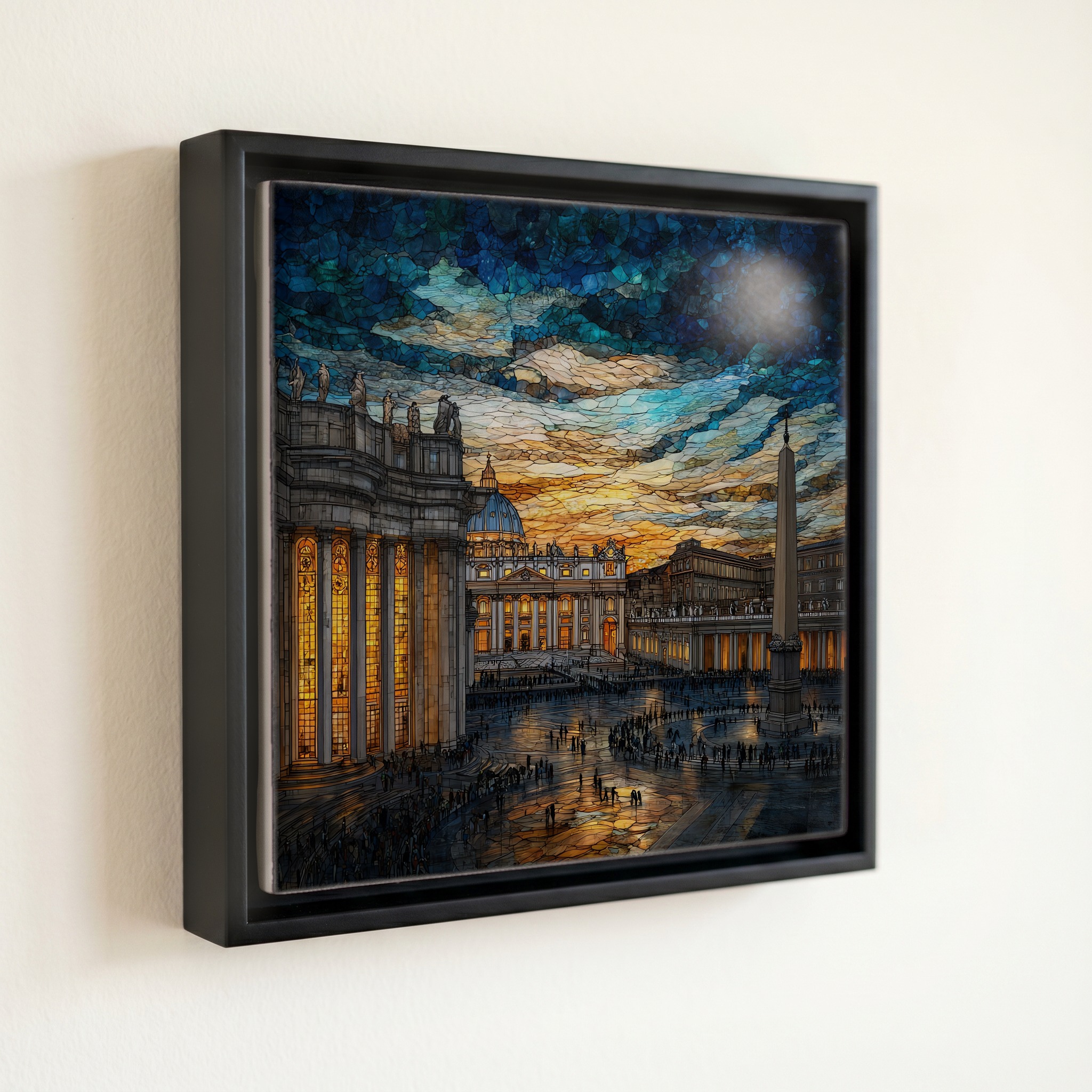 shown in a slim black floating frame · 6 × 6 in