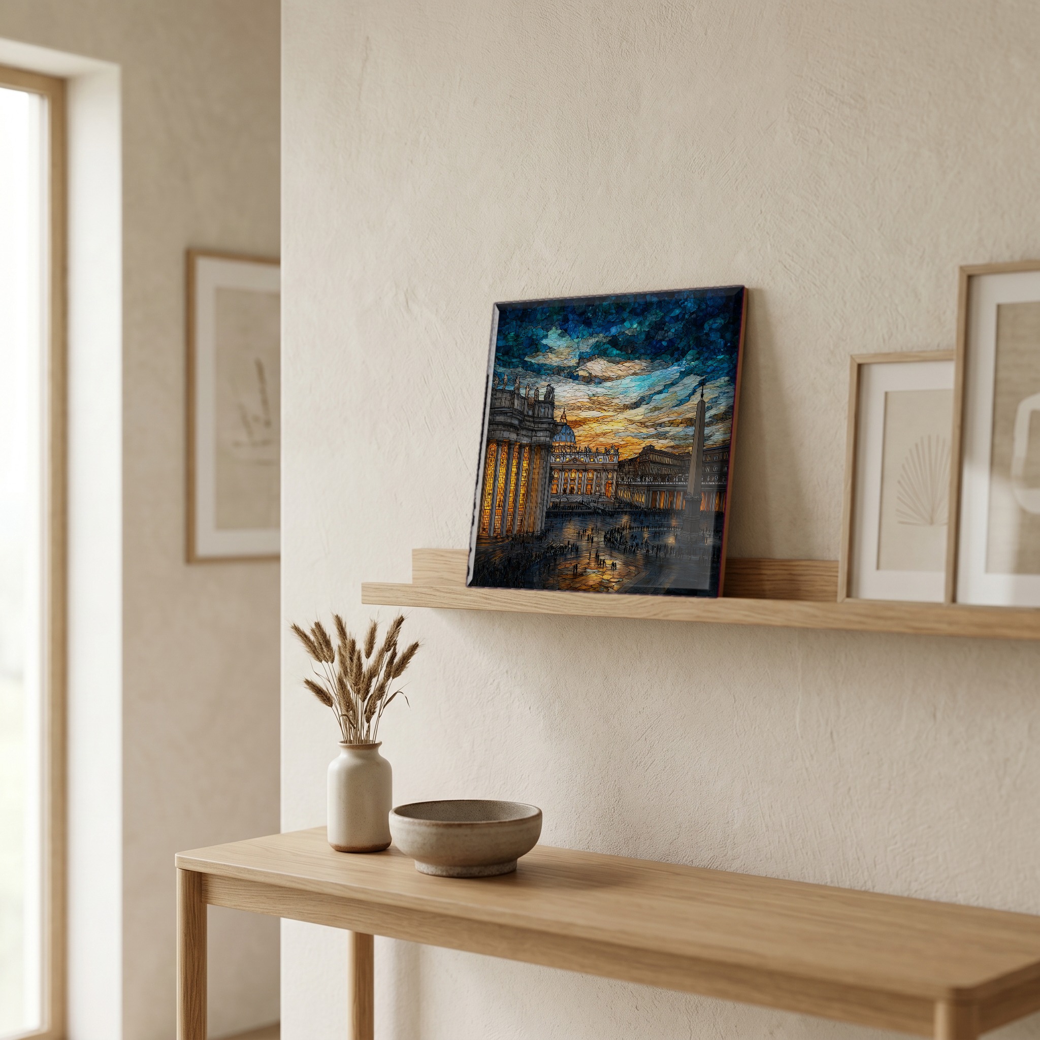 On a picture ledge, where the light comes in.