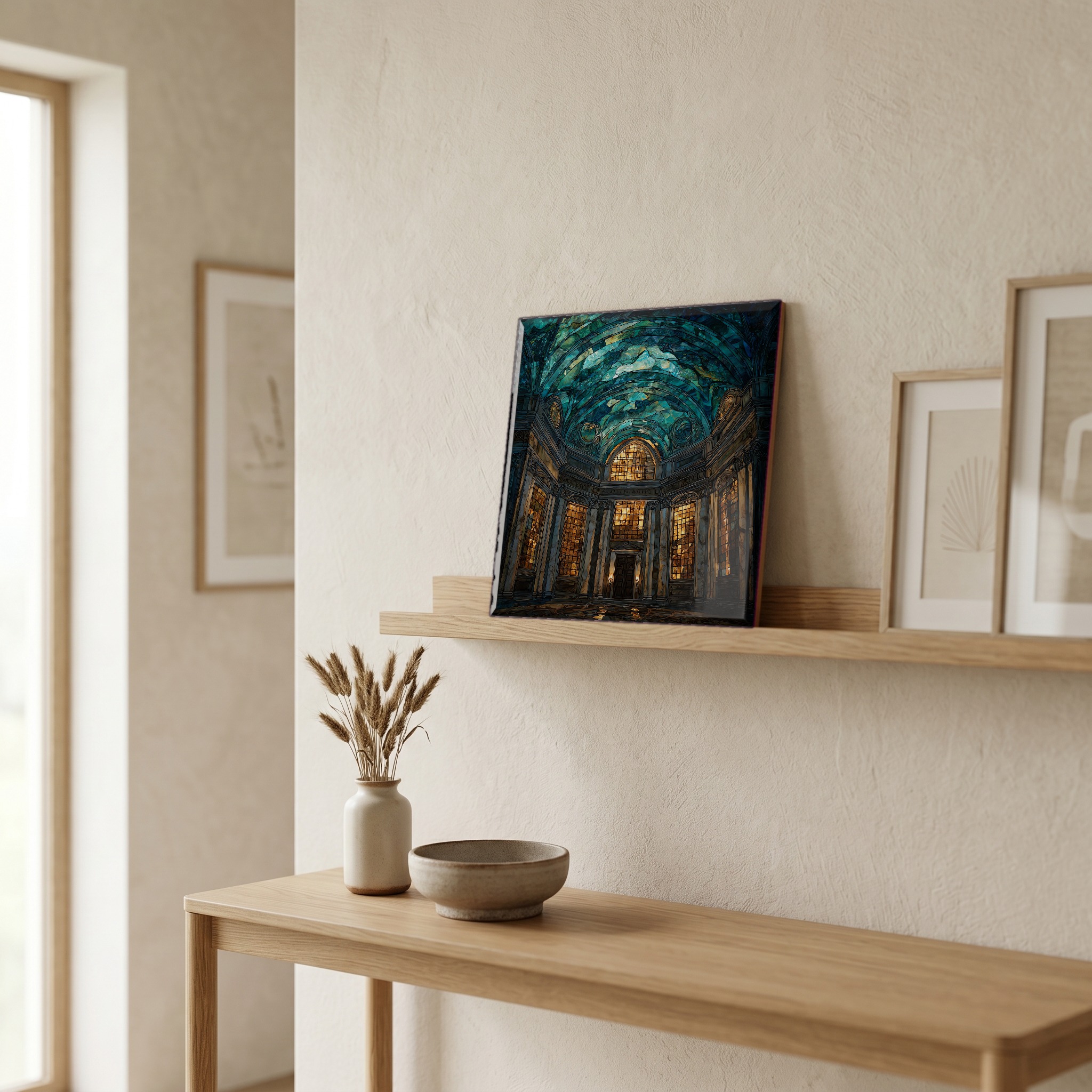 On a picture ledge, where the light comes in.