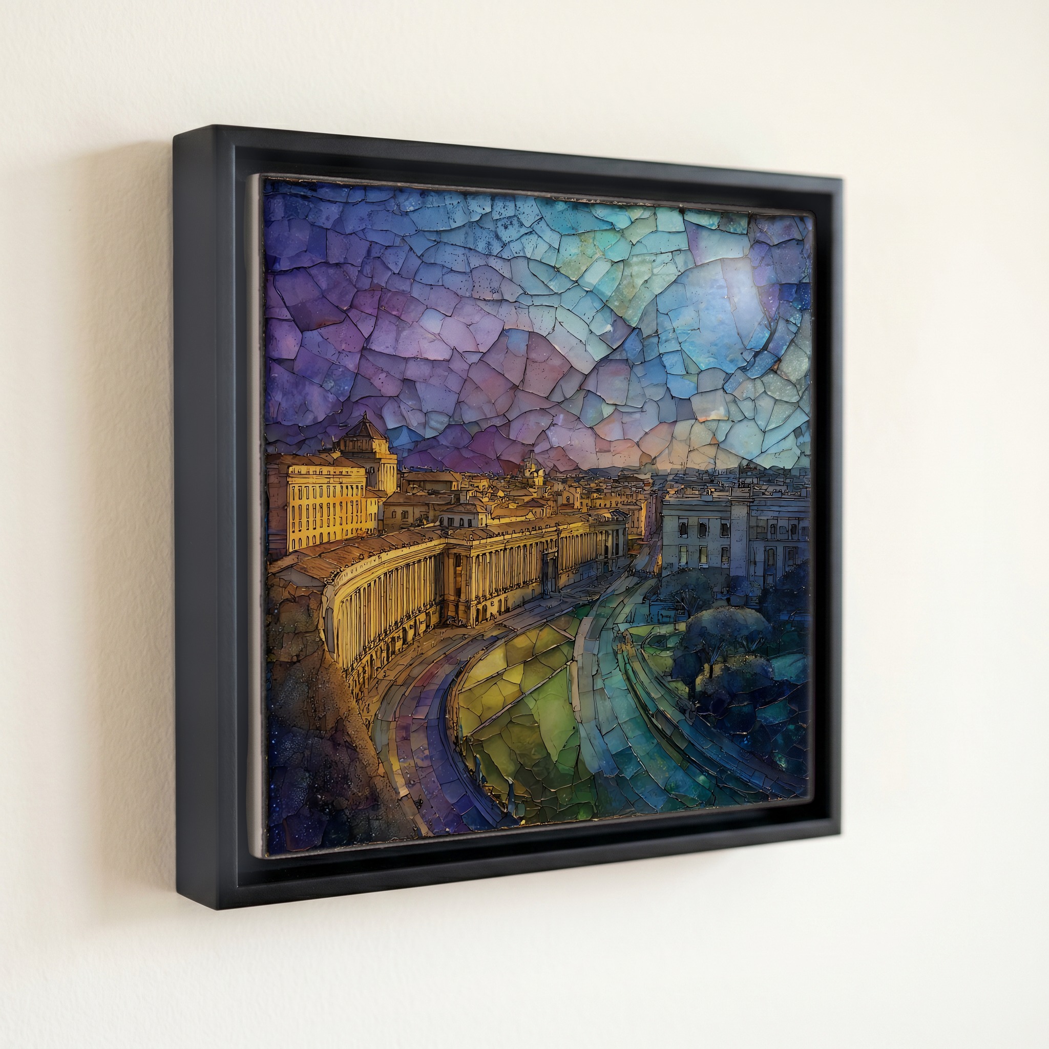 shown in a slim black floating frame · 6 × 6 in