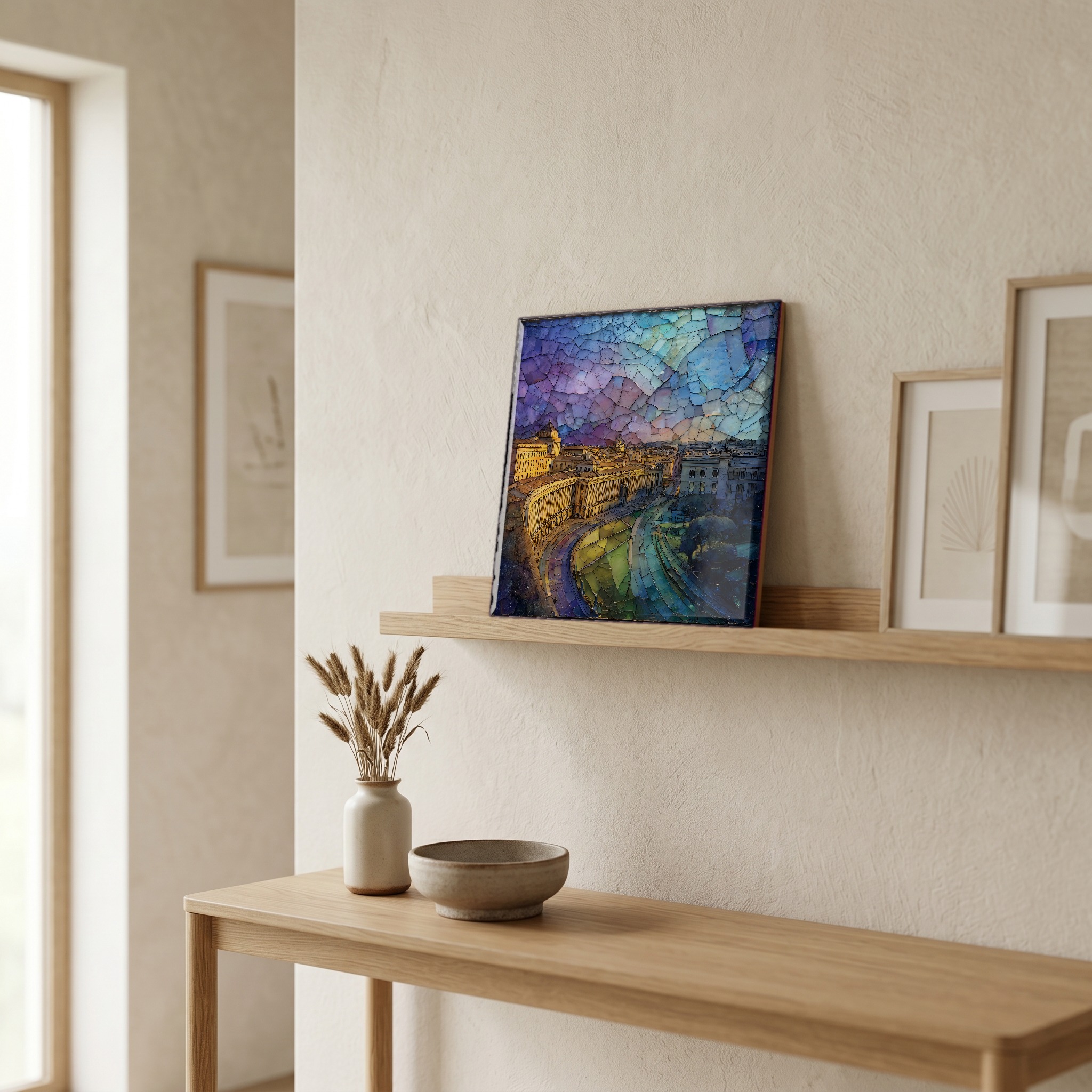 On a picture ledge, where the light comes in.