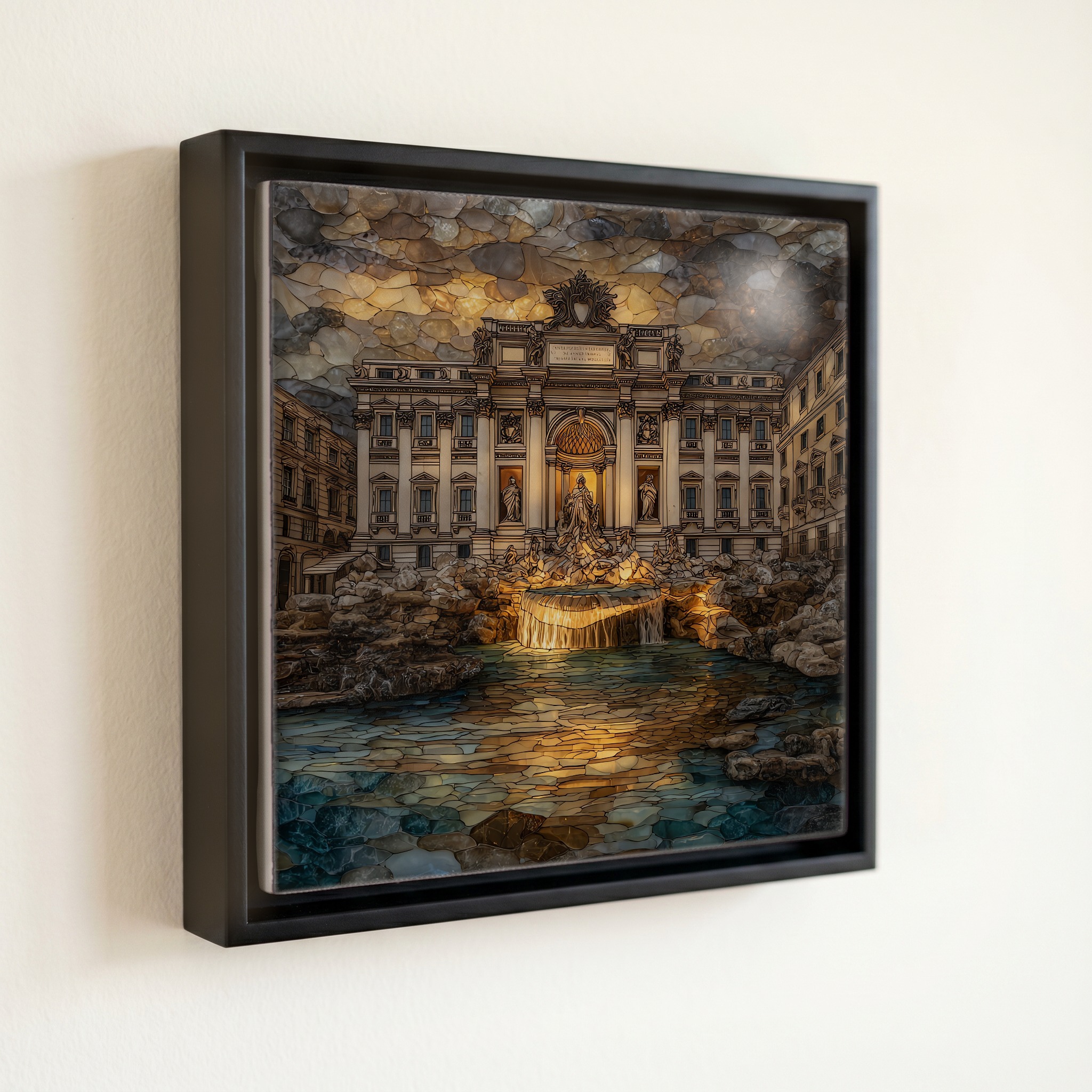 shown in a slim black floating frame · 6 × 6 in