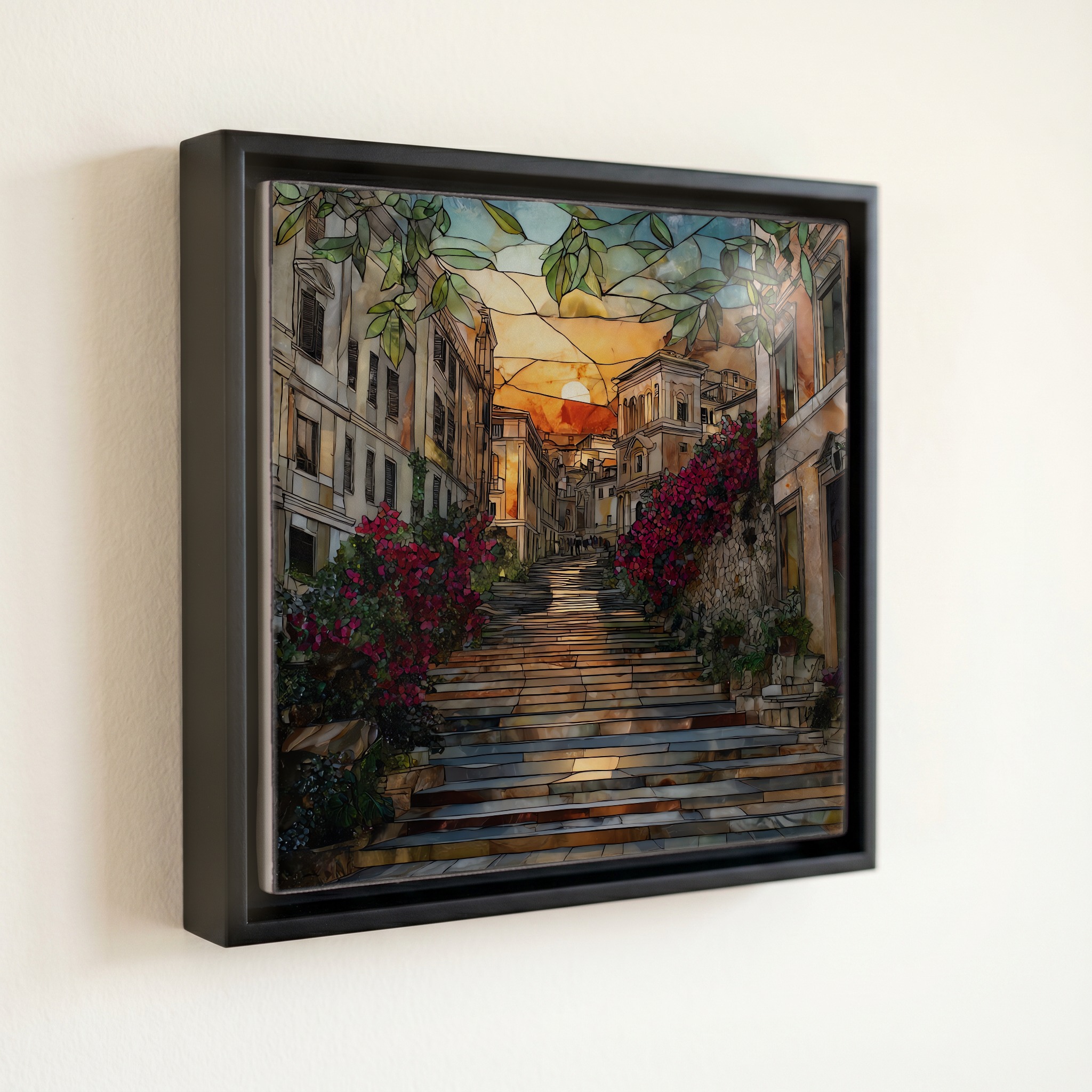 shown in a slim black floating frame · 6 × 6 in