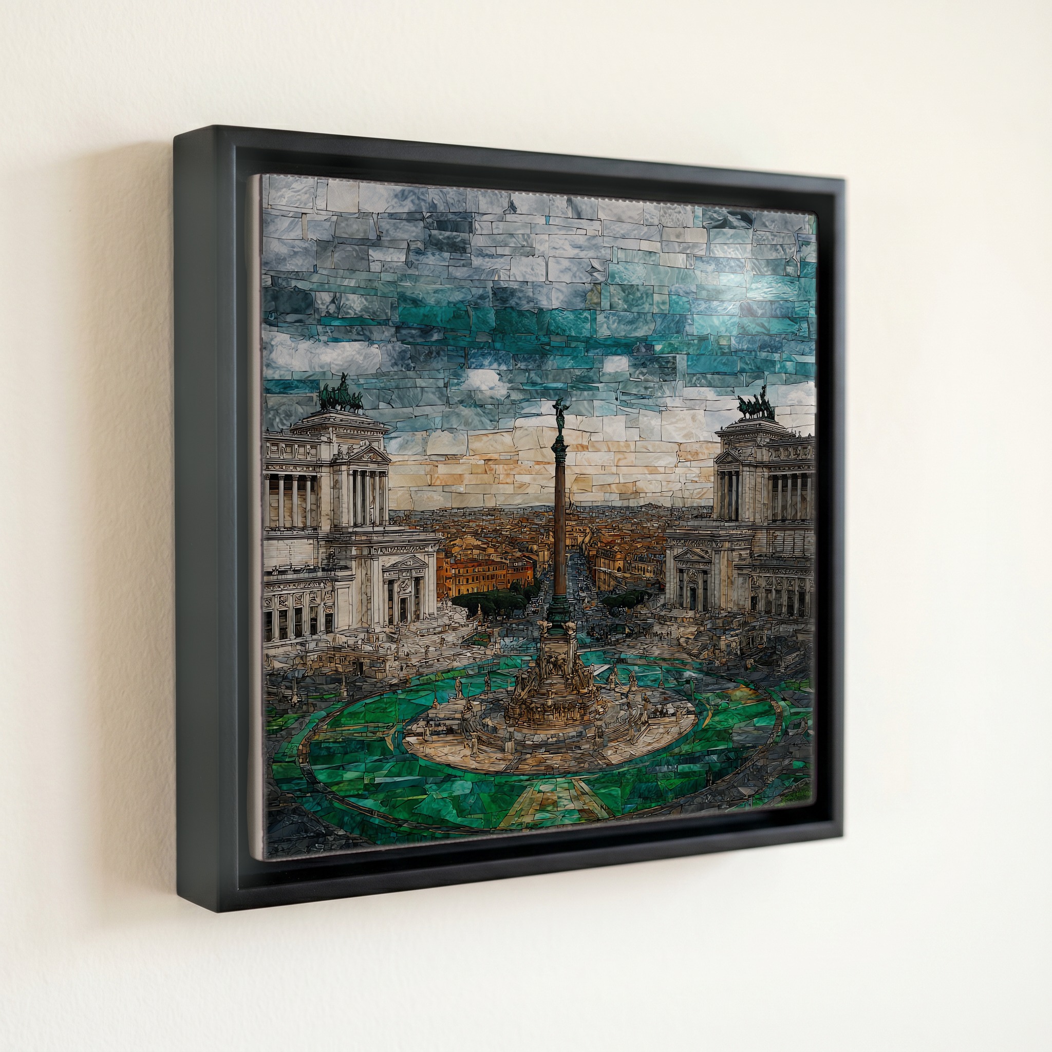 shown in a slim black floating frame · 6 × 6 in