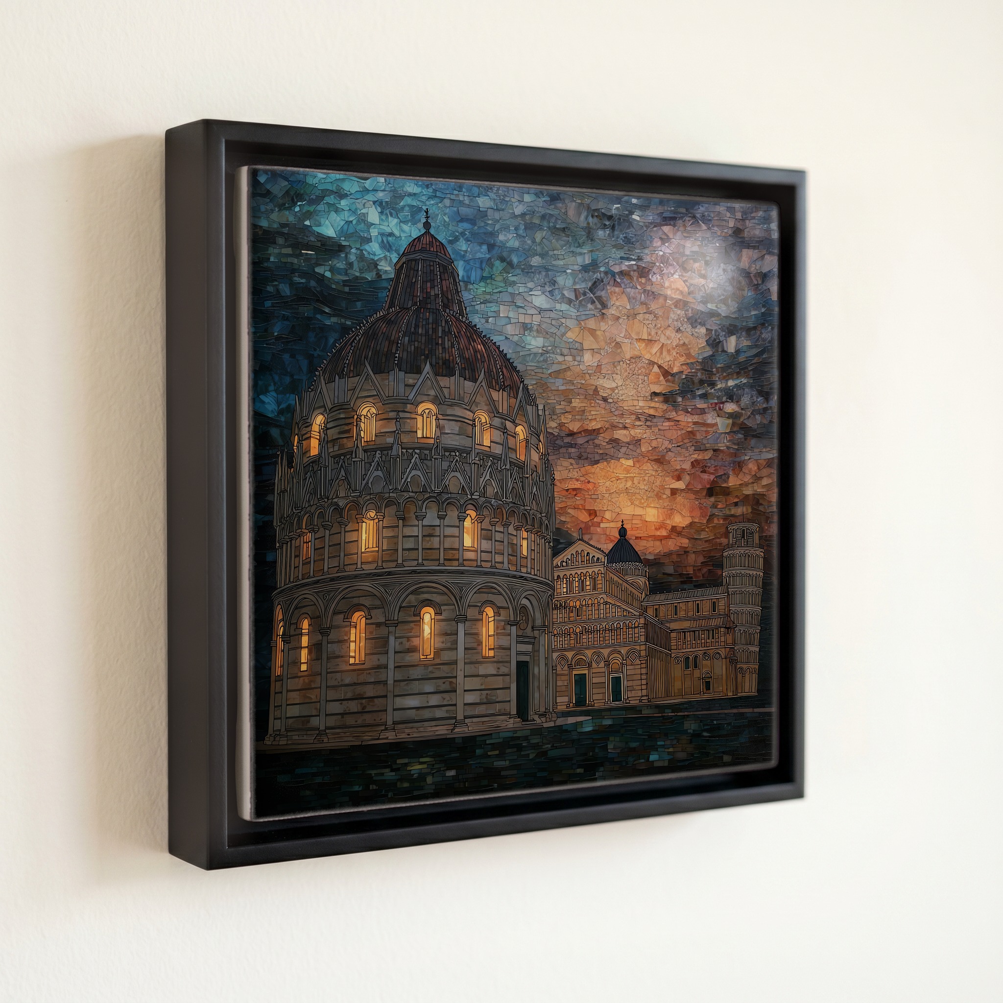 shown in a slim black floating frame · 6 × 6 in